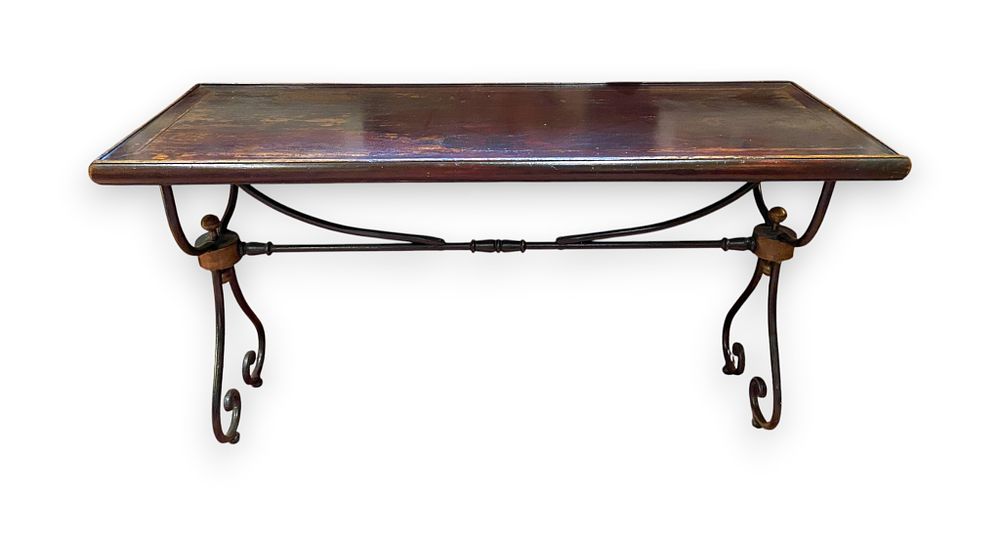 Lot 362: Mediterranean Style Wrought Iron and Wood Console Table