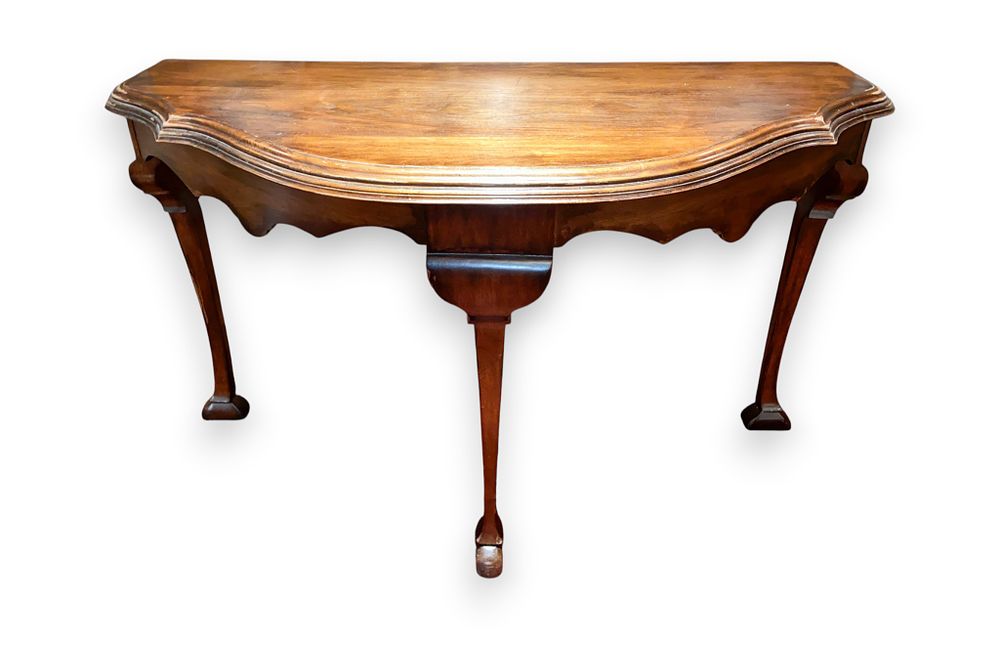 Lot 368: Vintage Queen Anne Style Mahogany Demilune Console Table
