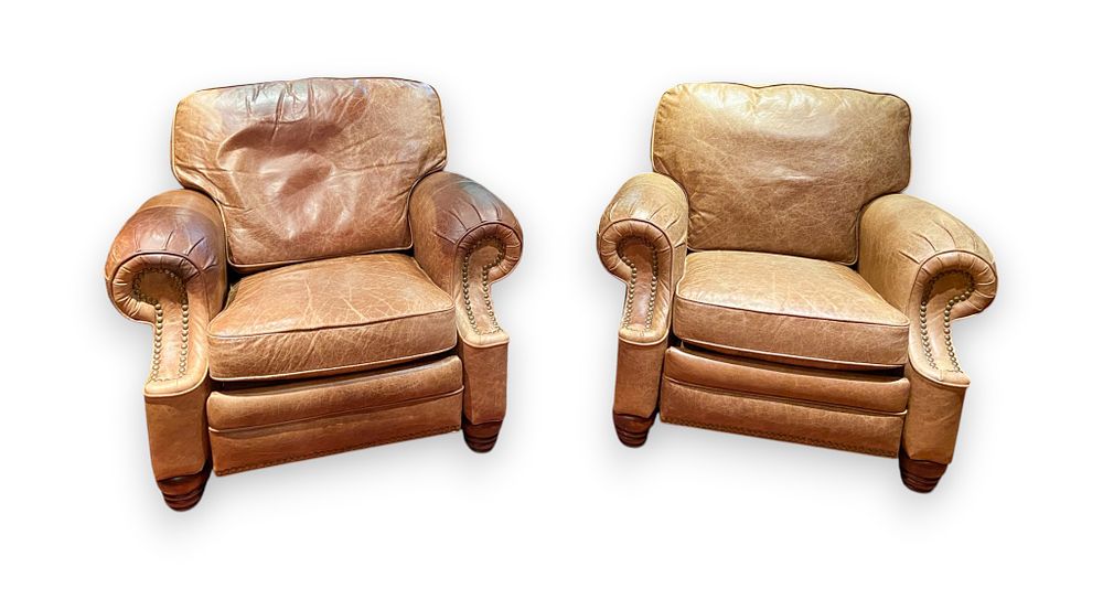 Lot 372: A Pair of Barcalounger Leather Reclining Club Chairs