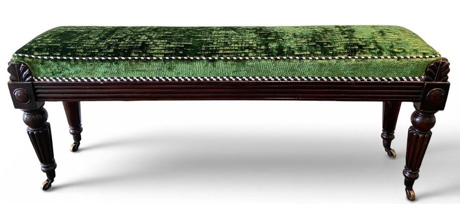Lot 373: Regency Style Mahogany Upholstered Bench with Green Velvet Seat