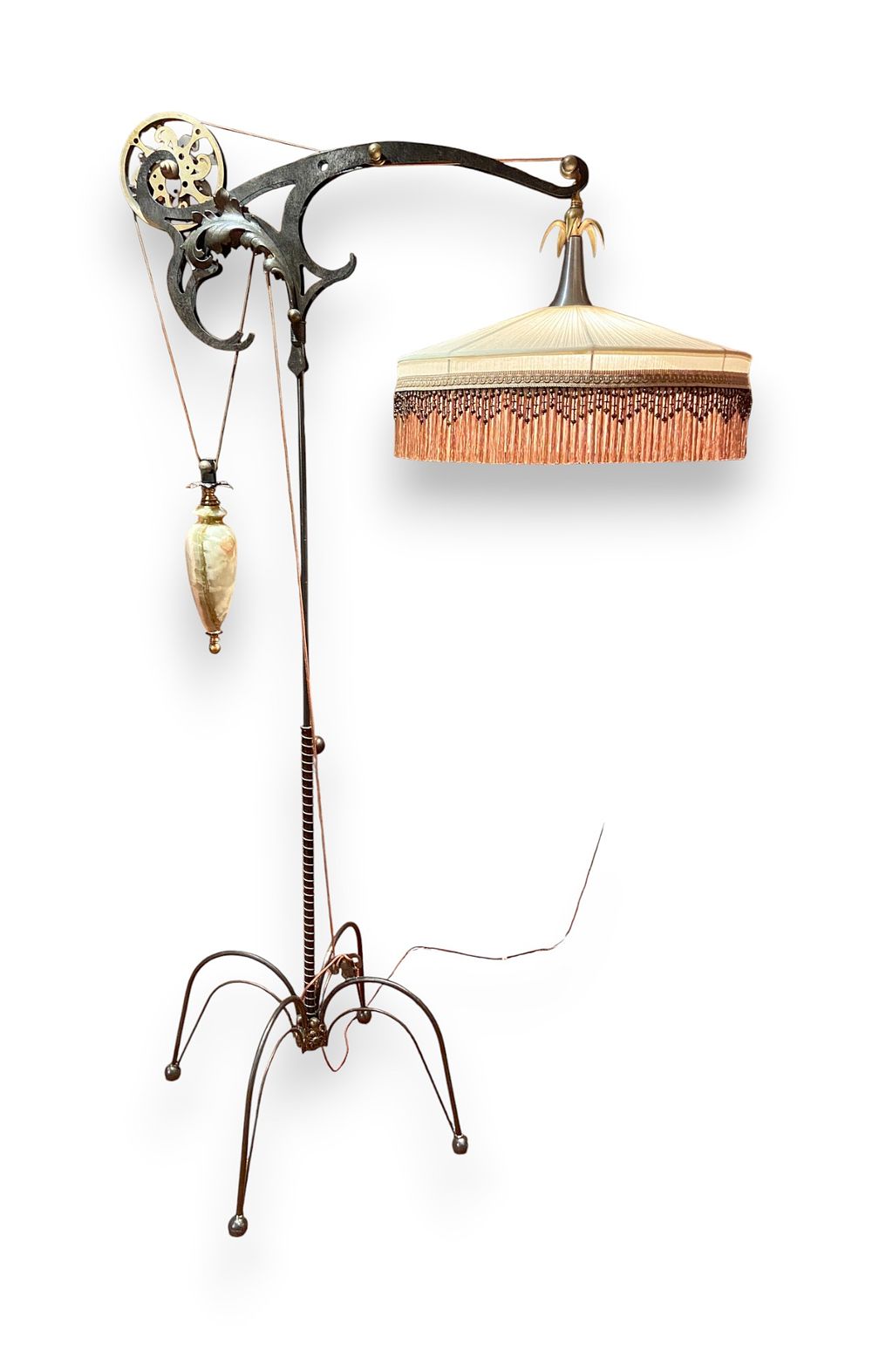 Lot 380: Steampunk Industrial Cantilever Floor Lamp with Onyx Counterweight