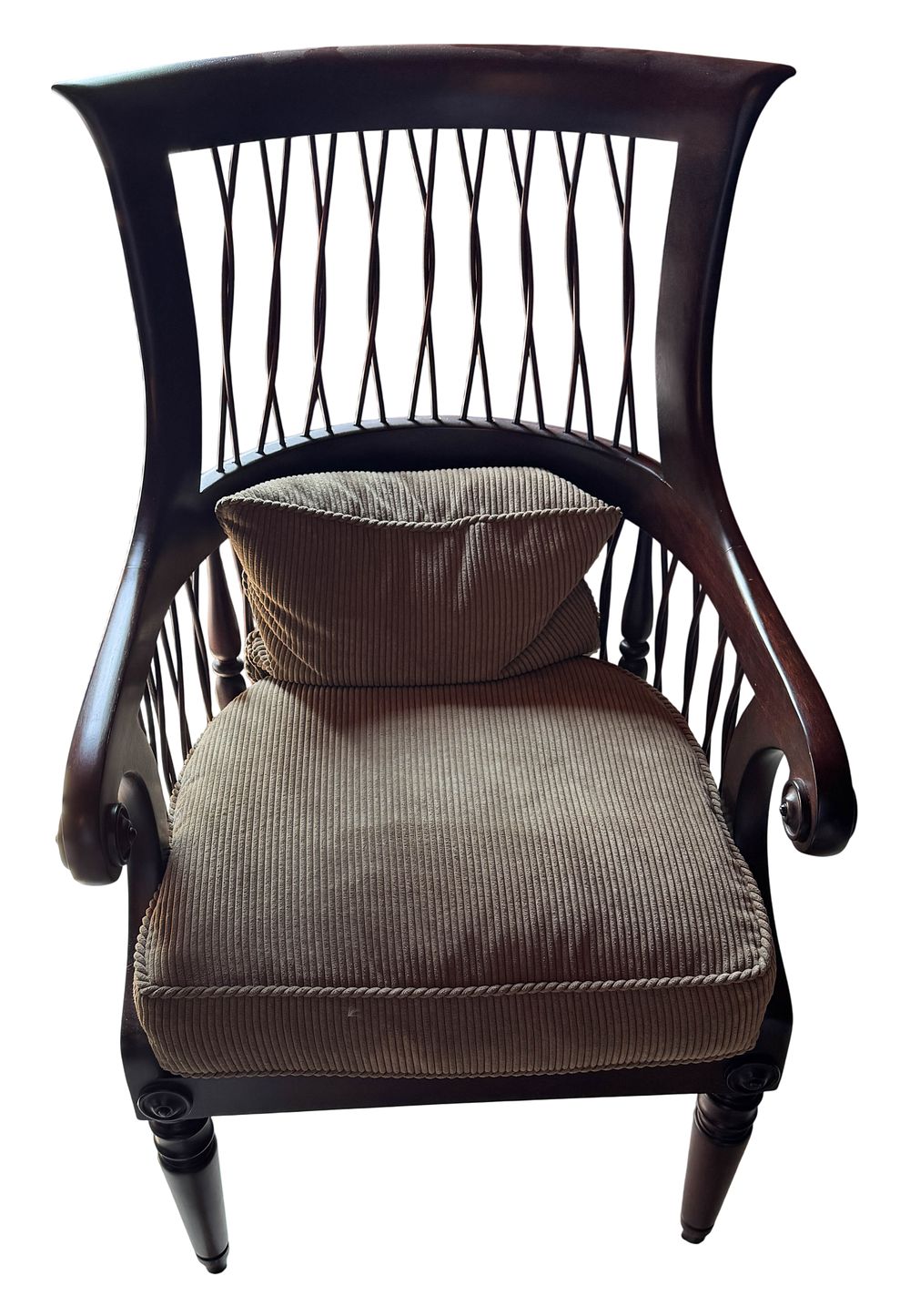 Lot 381: Neoclassical Style Hardwood Barrel Back Armchair with Cane Seat