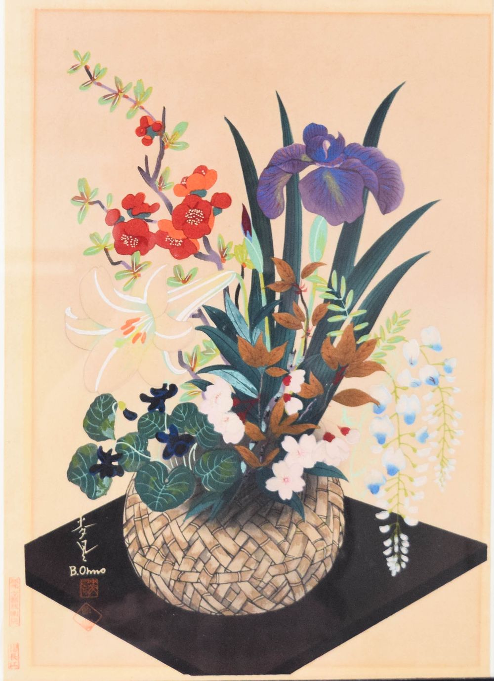 Lot 324: Bakufu Ohno Woodblock Flower Basket