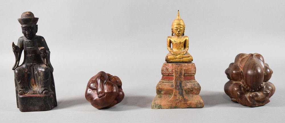 Lot 316: Group of 4 Carved Asian Figures Incl Weeping Buddhas