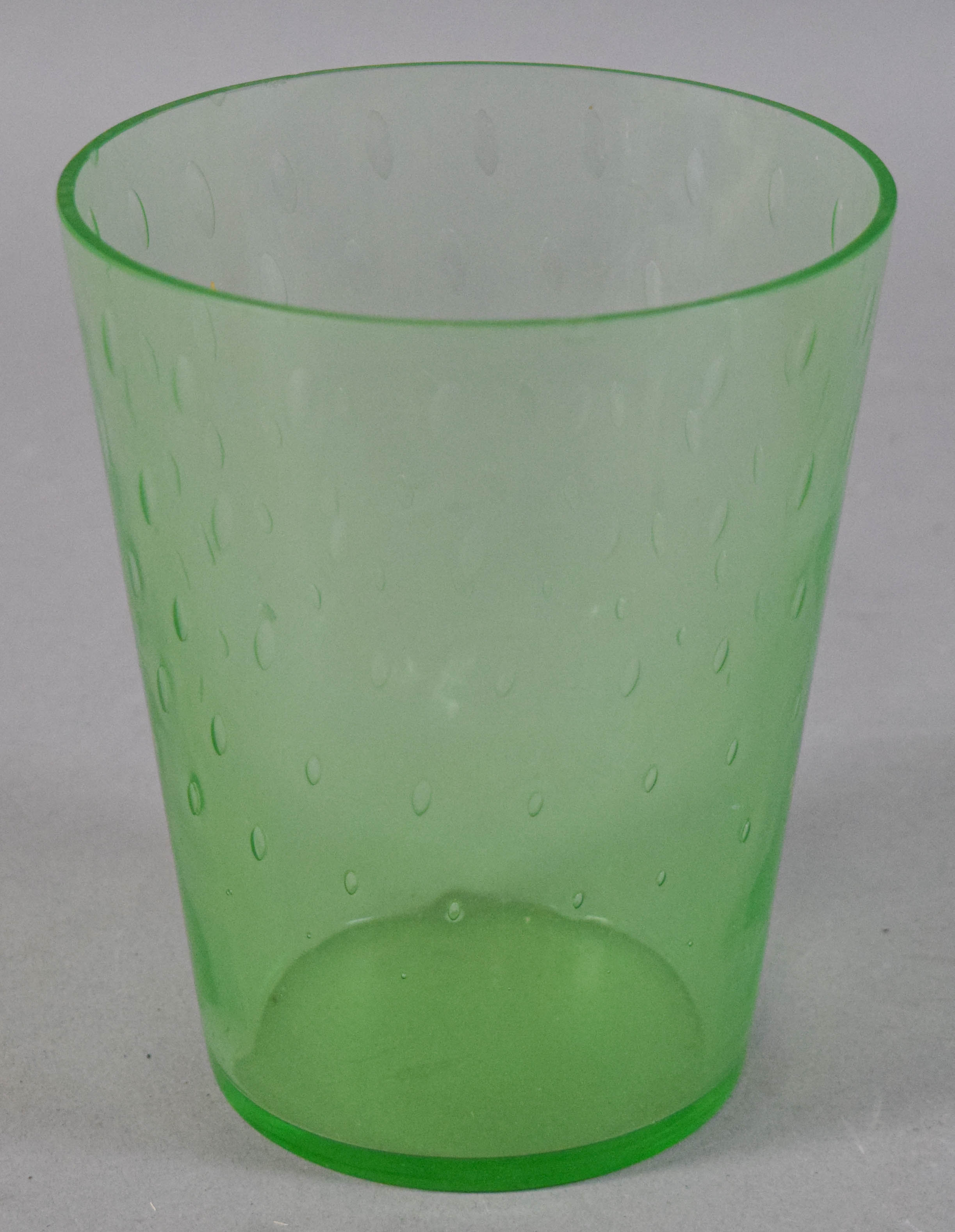 Two Glass Vases Incl Green Coin Spot and Amber Etched Floral