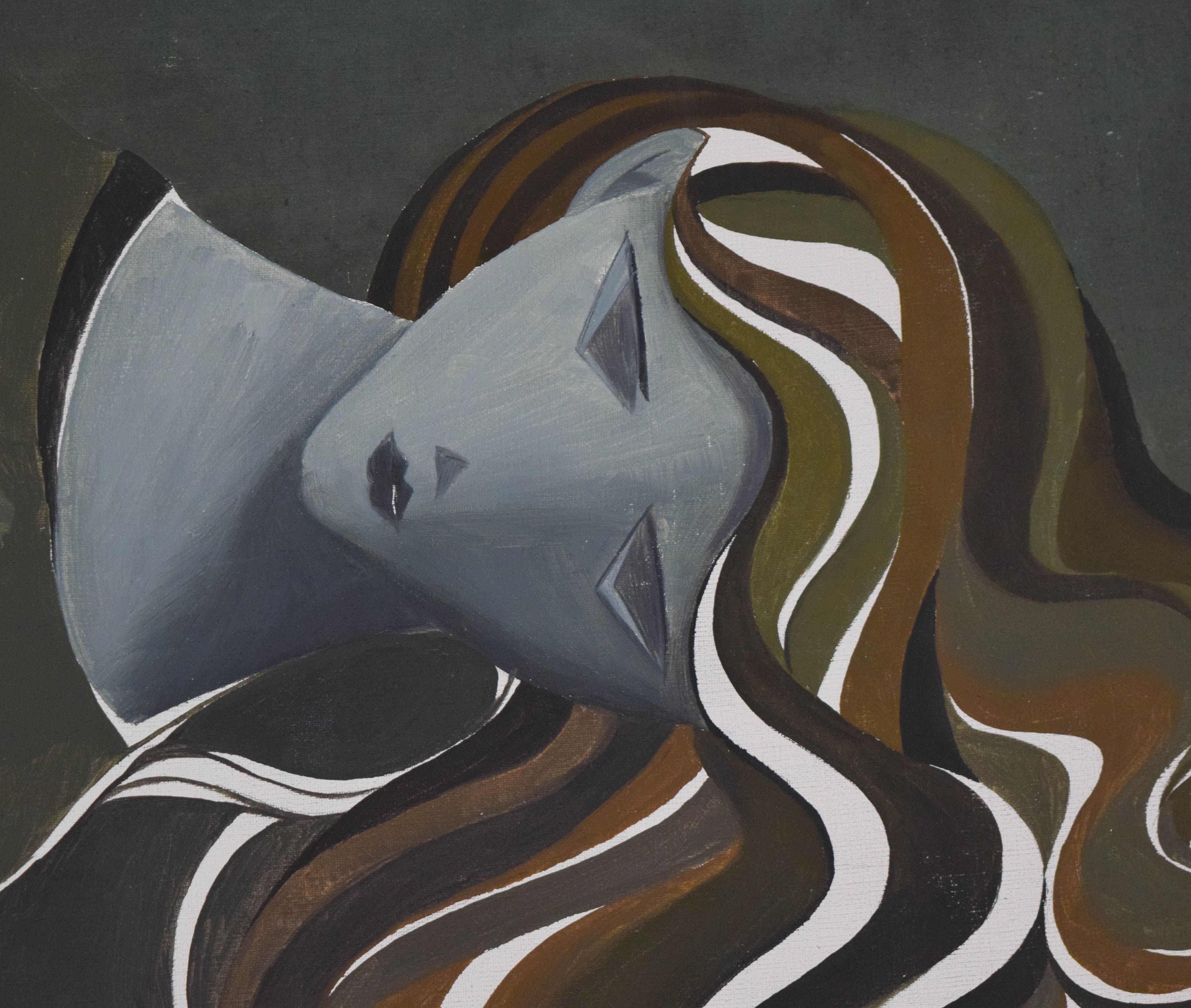 Nawal Al-Atiq Oil on Canvas Stylized Mourning Scene