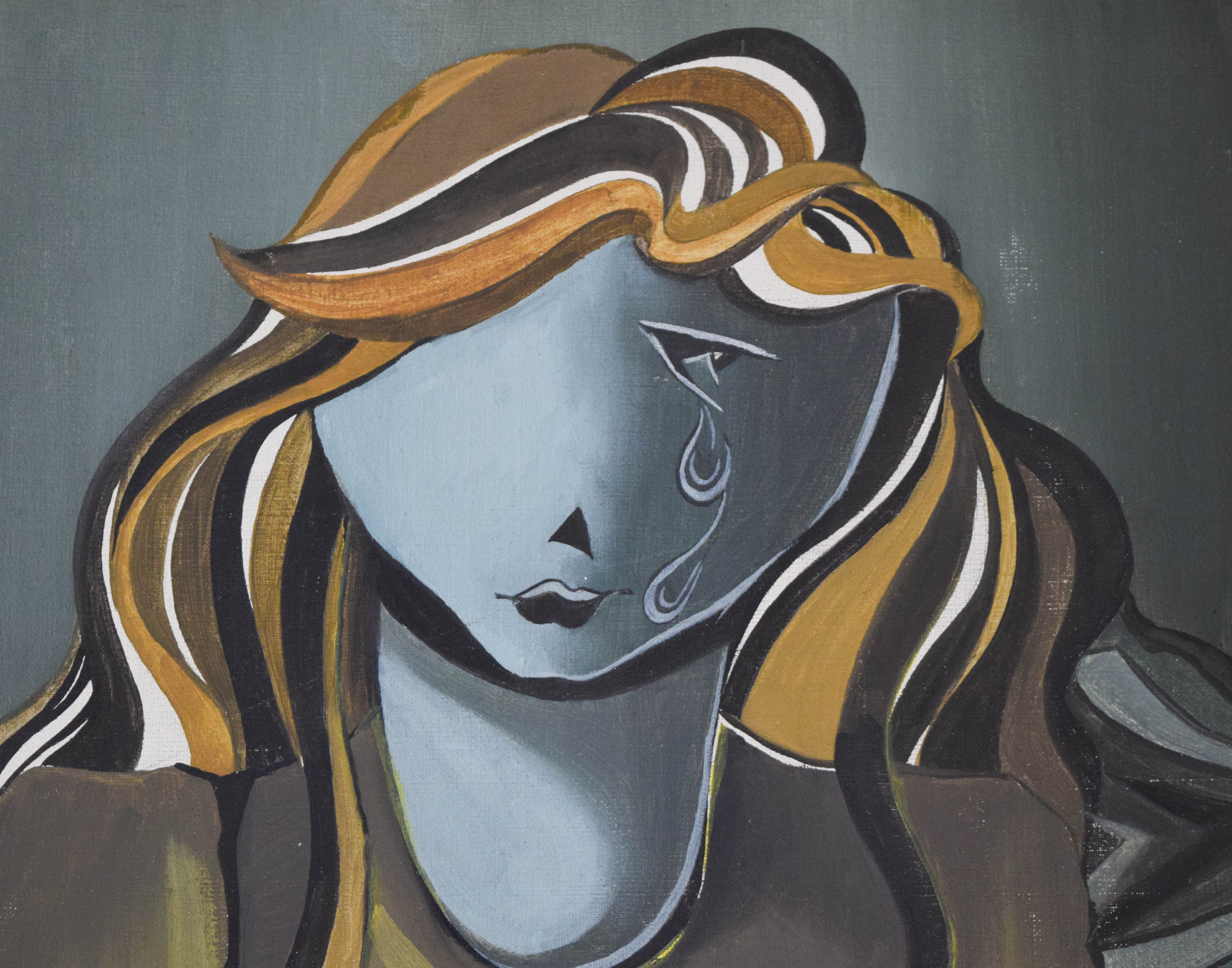 Nawal Al-Atiq Oil on Canvas Stylized Mourning Scene