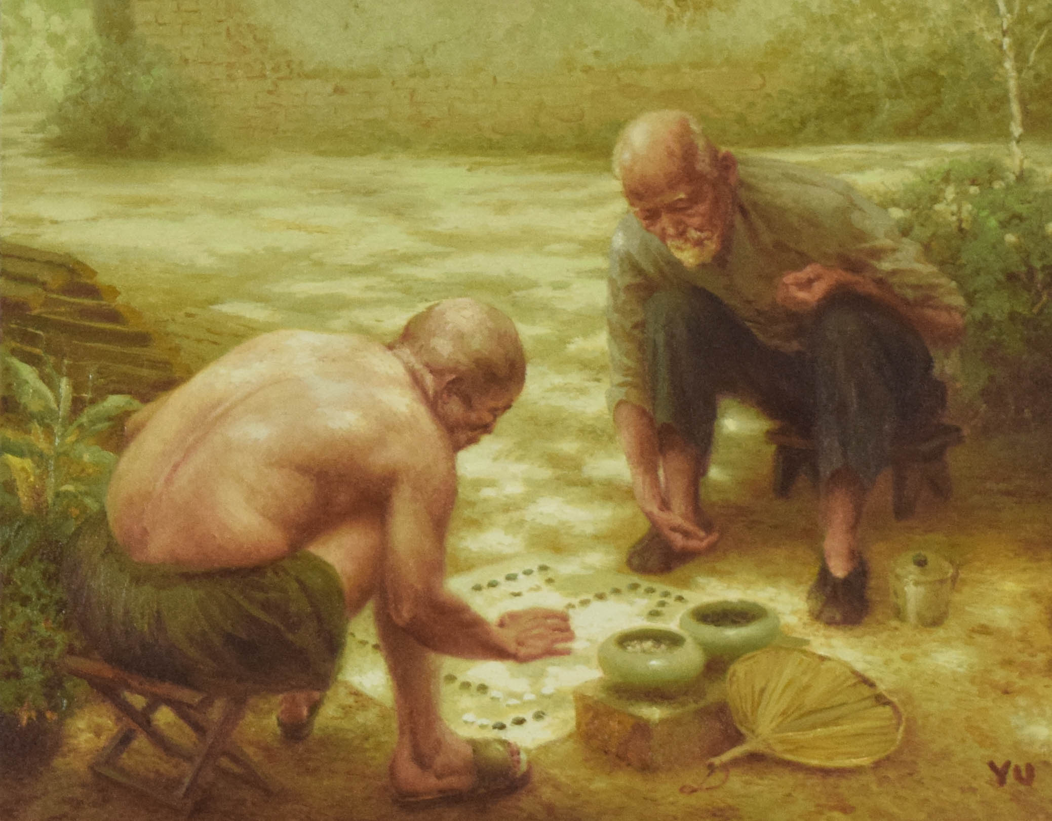 Yu Xiaoyang Oil on Canvas Joueurs de Go