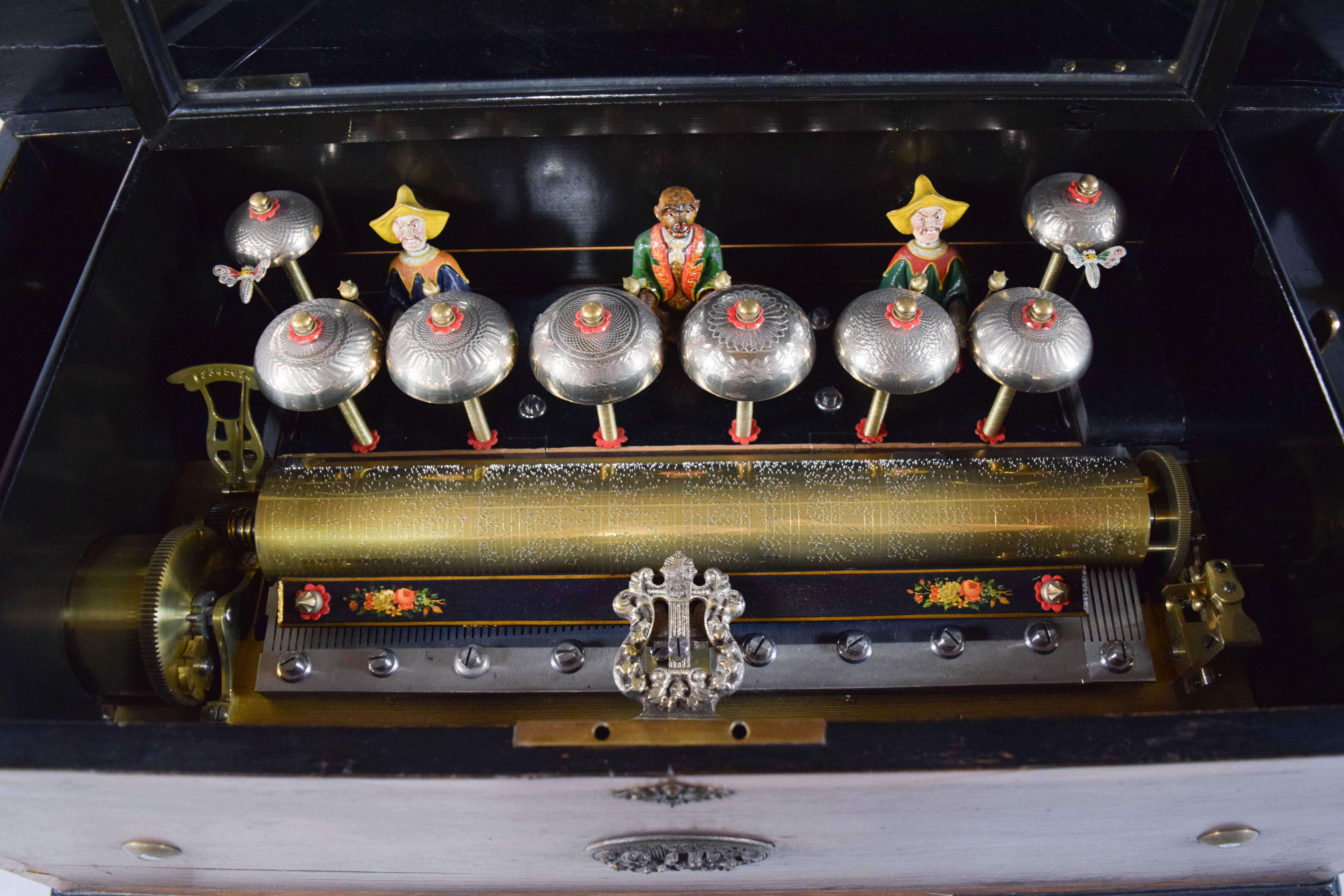 Antique Cylinder Music Box with Three-Figure Automaton
