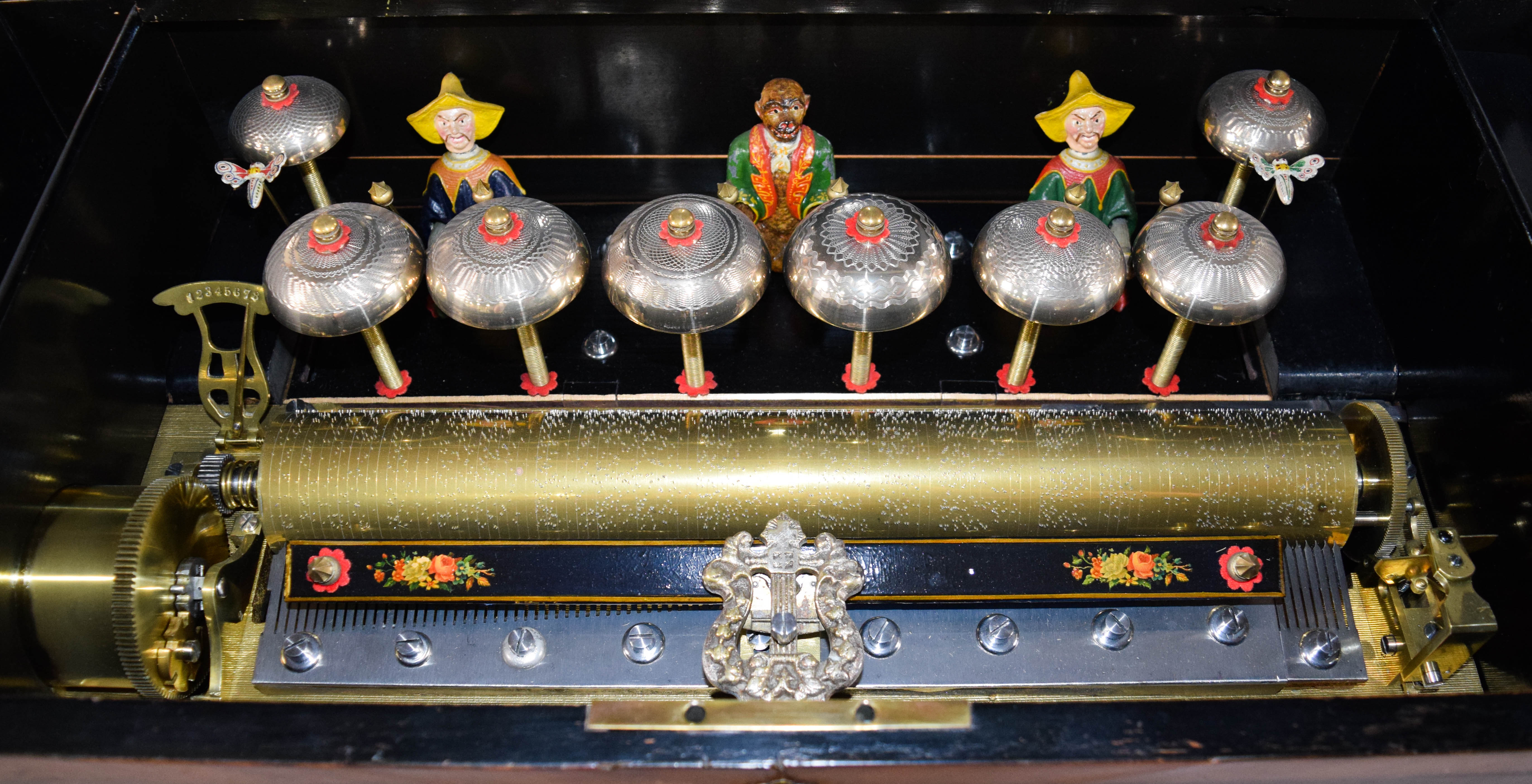 Antique Cylinder Music Box with Three-Figure Automaton