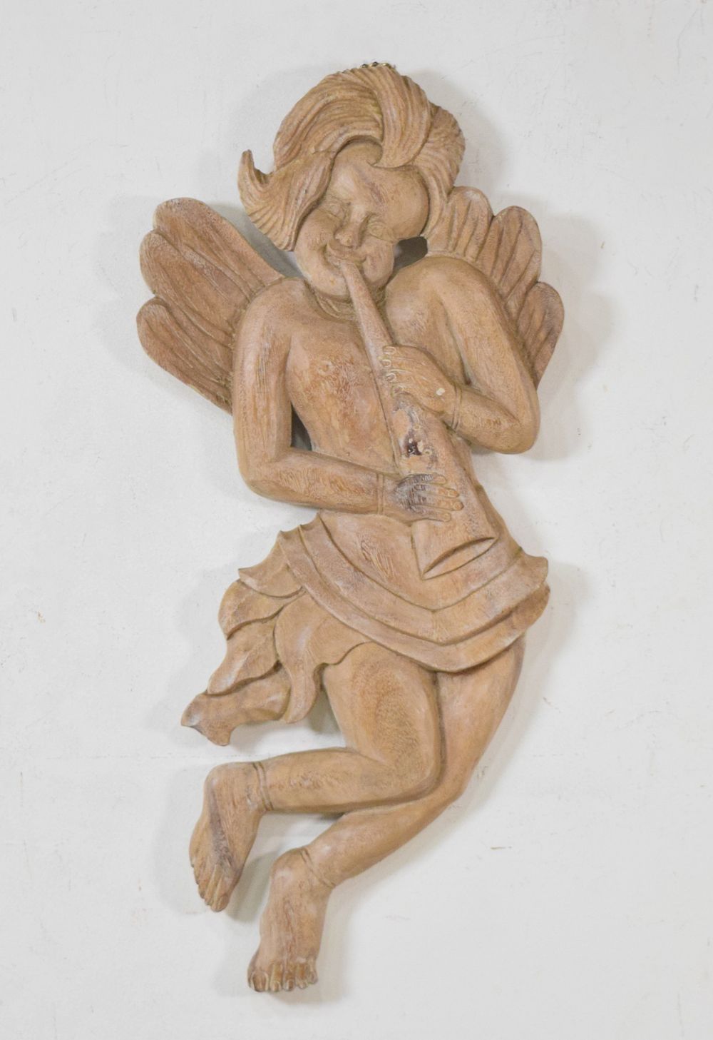Lot 166: Hand-Carved Wood Wall Sculpture of a Cherub