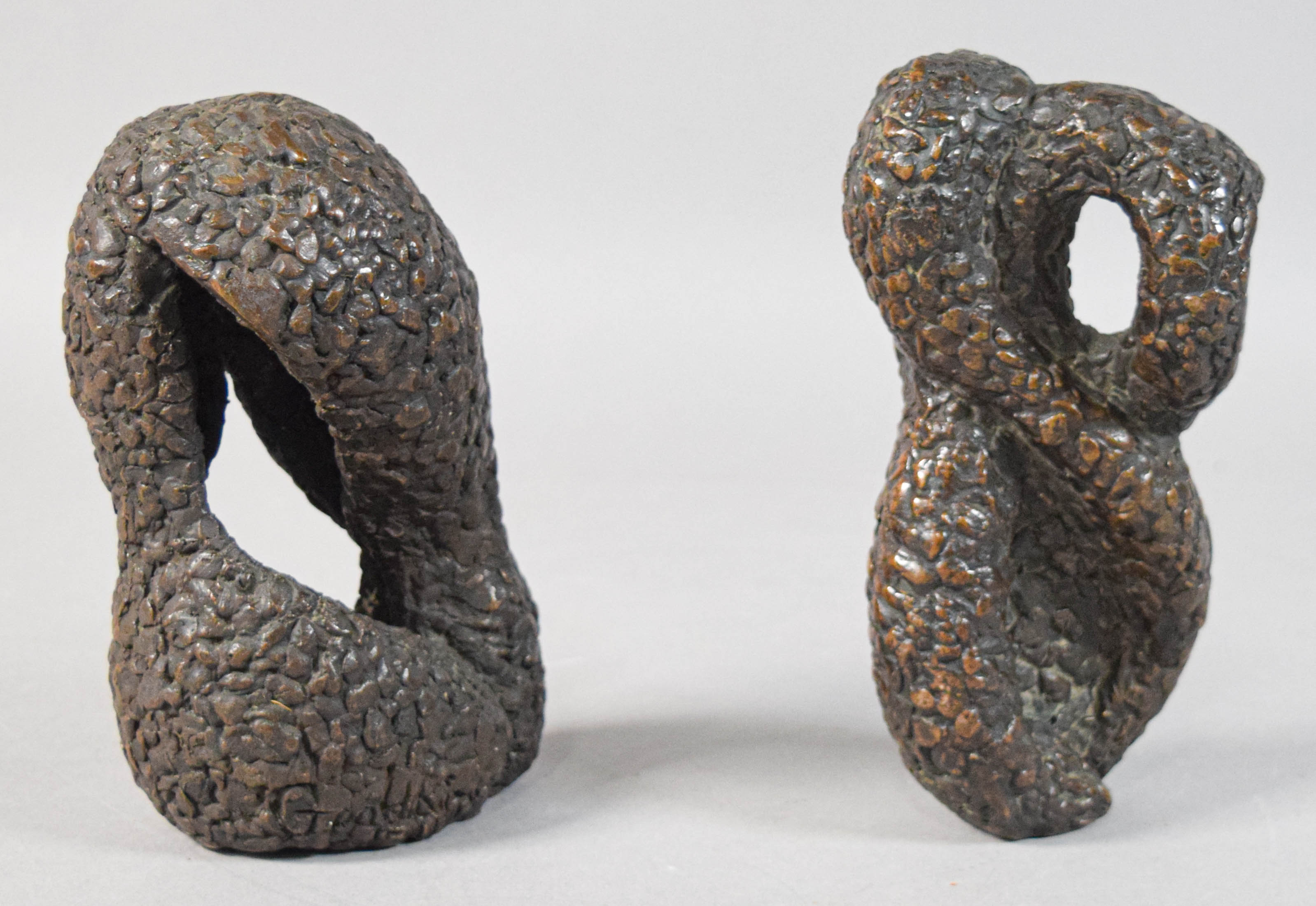 Pair of Modernist Bronze Biomorphic Sculptures