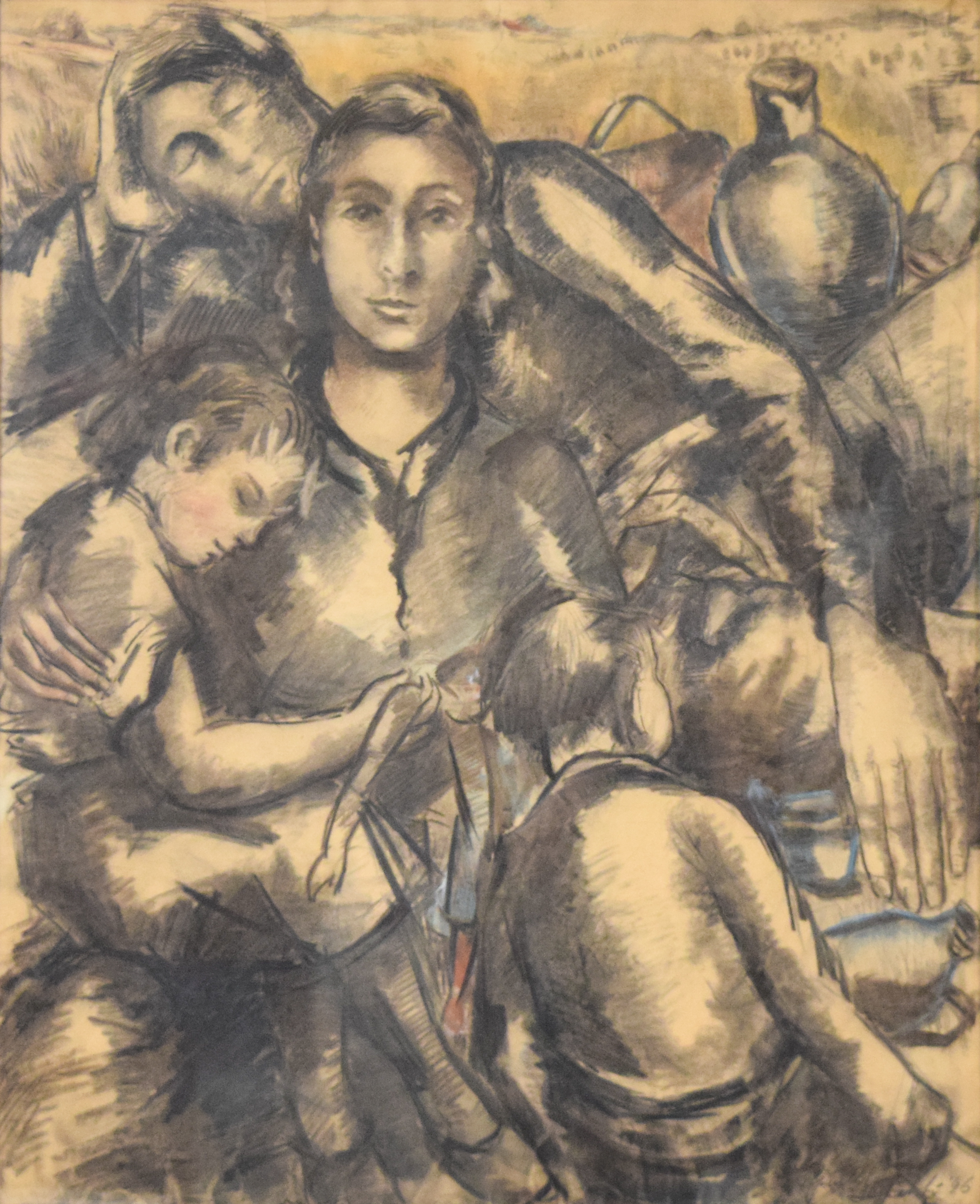 Mixed Media on Paper Mother and Children