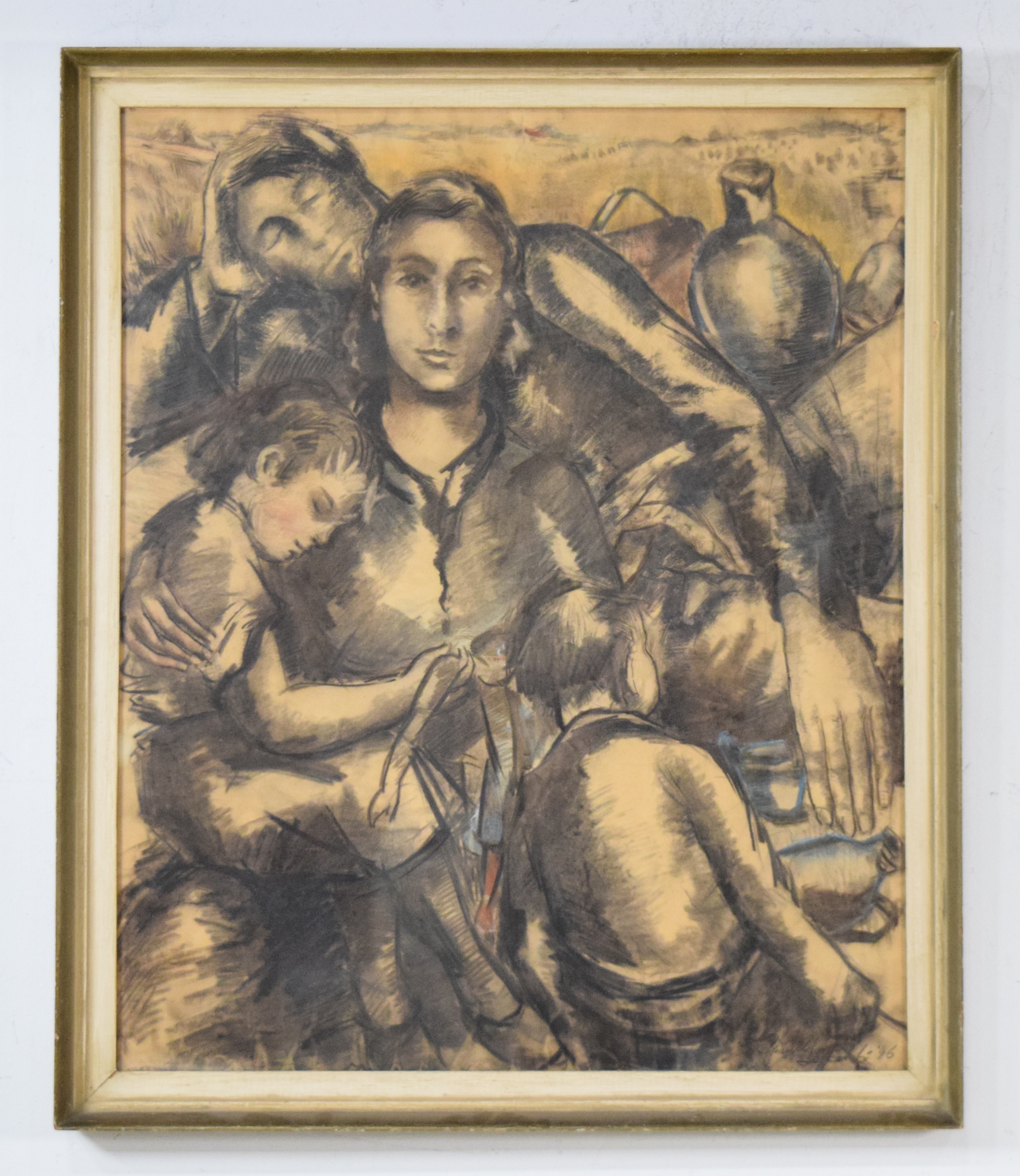 Mixed Media on Paper Mother and Children