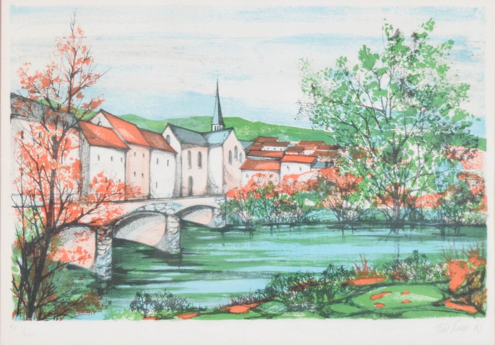 Lot 185: Jeanin Kostia-Blancheteau Lithograph European Village