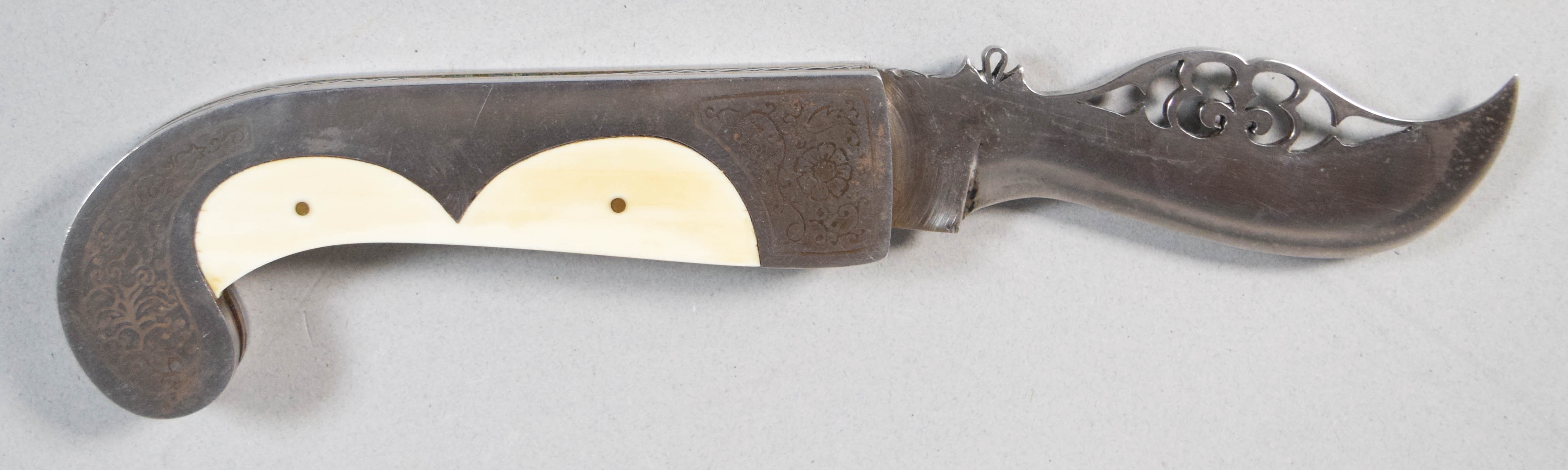 Navaja Style Pierced Blade Folding Clasp Knife With Bone Scales
