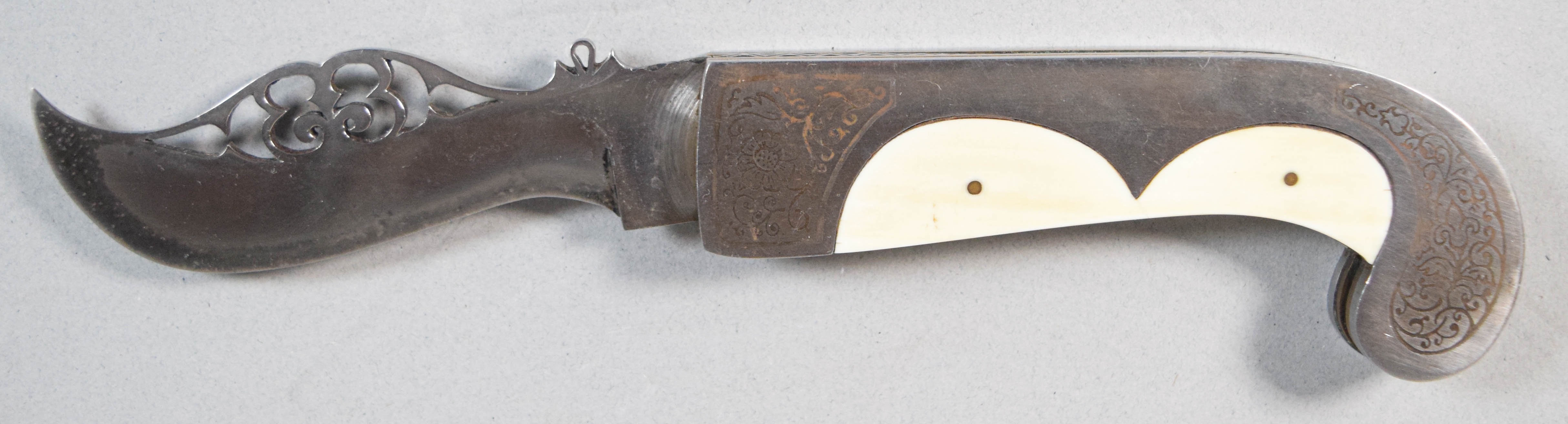 Navaja Style Pierced Blade Folding Clasp Knife With Bone Scales