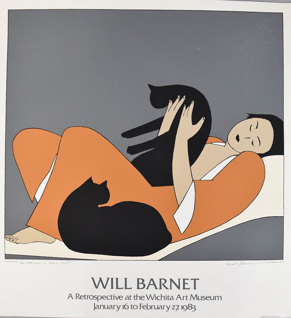 Lot 262: Will Barnet Signed Exhibition Poster Woman & Two Cats