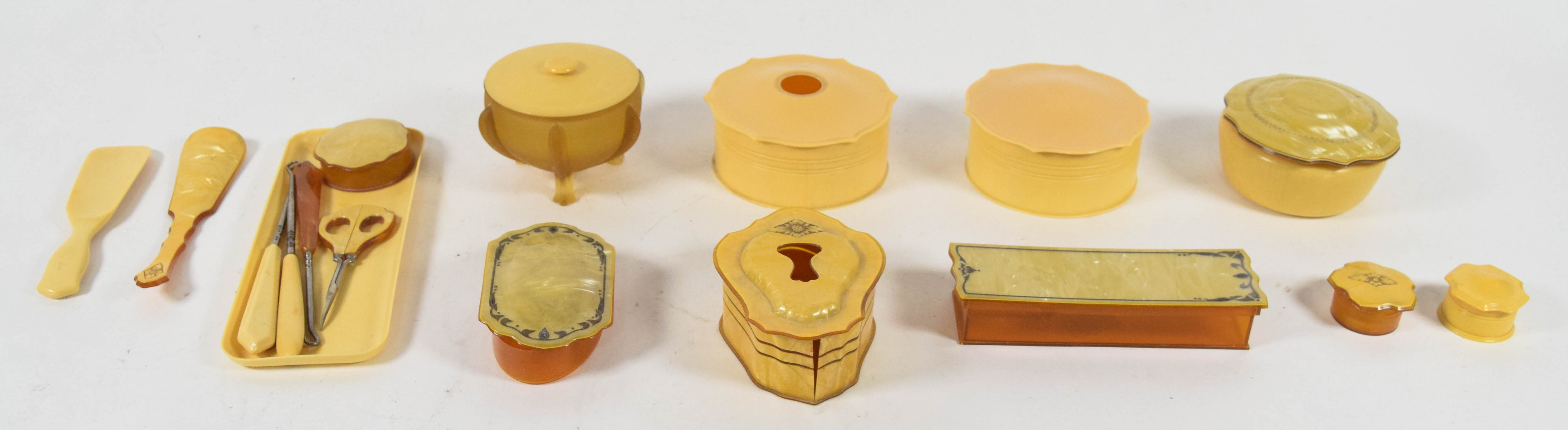 17-piece Art Nouveau Multi-Toned Celluloid and Pearloid Vanity Set