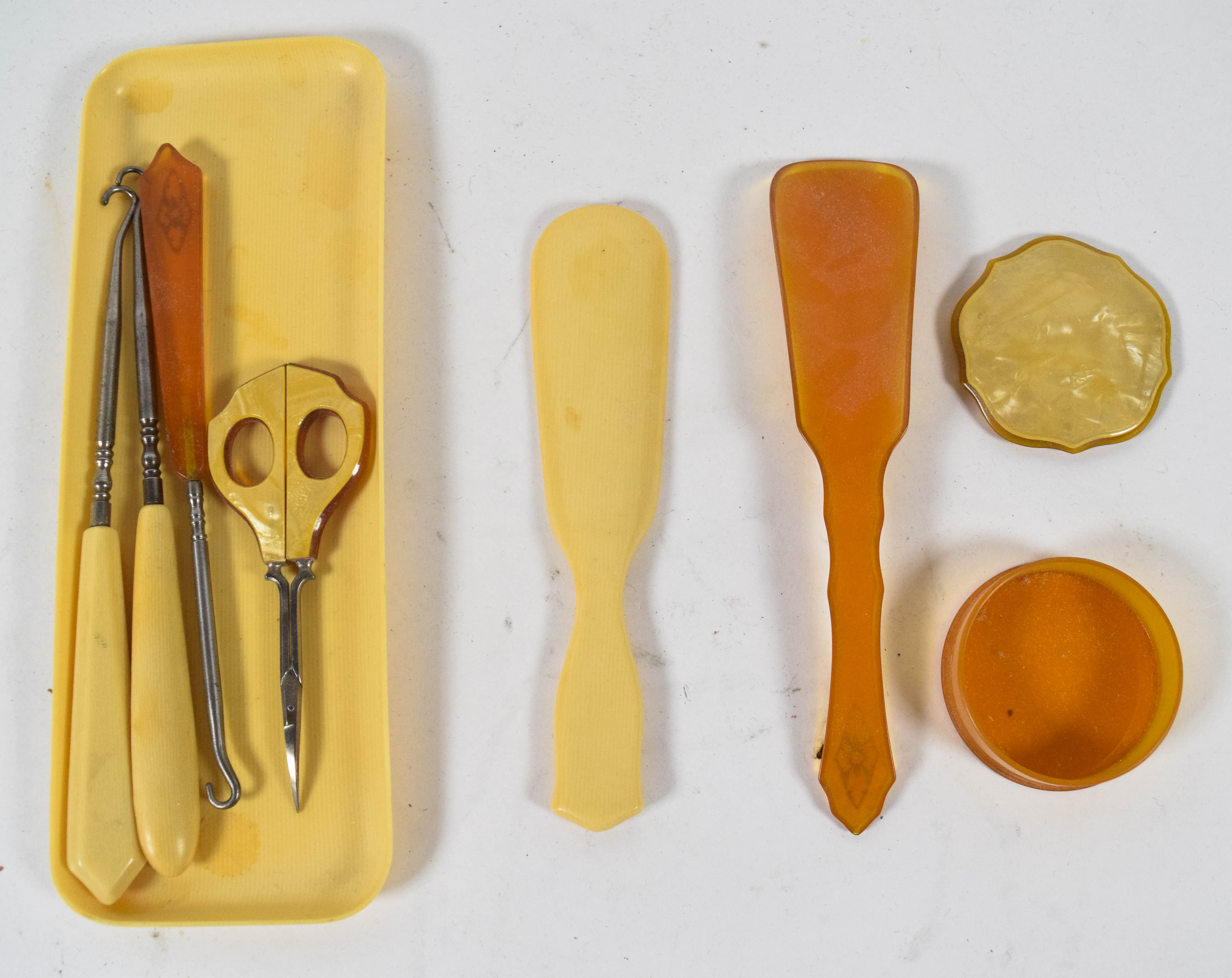 17-piece Art Nouveau Multi-Toned Celluloid and Pearloid Vanity Set
