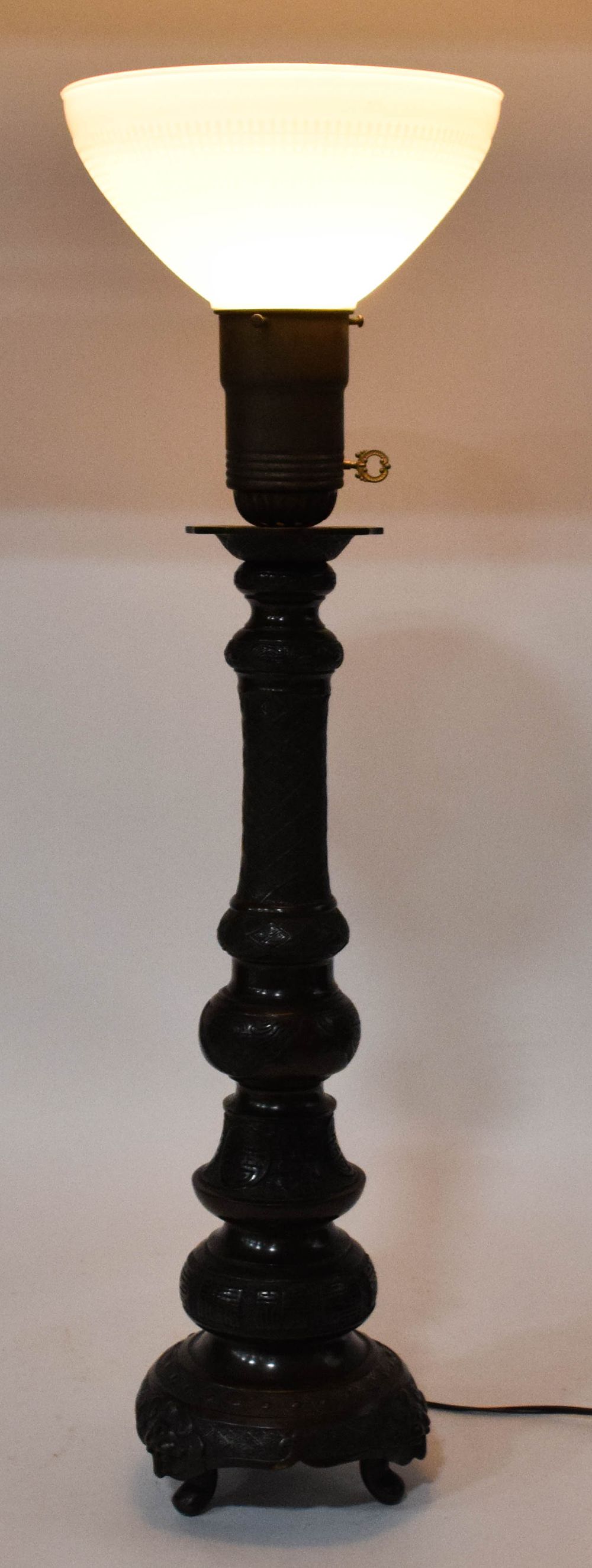 Lot 301: Japanese Bronze Candlestick Table Lamp