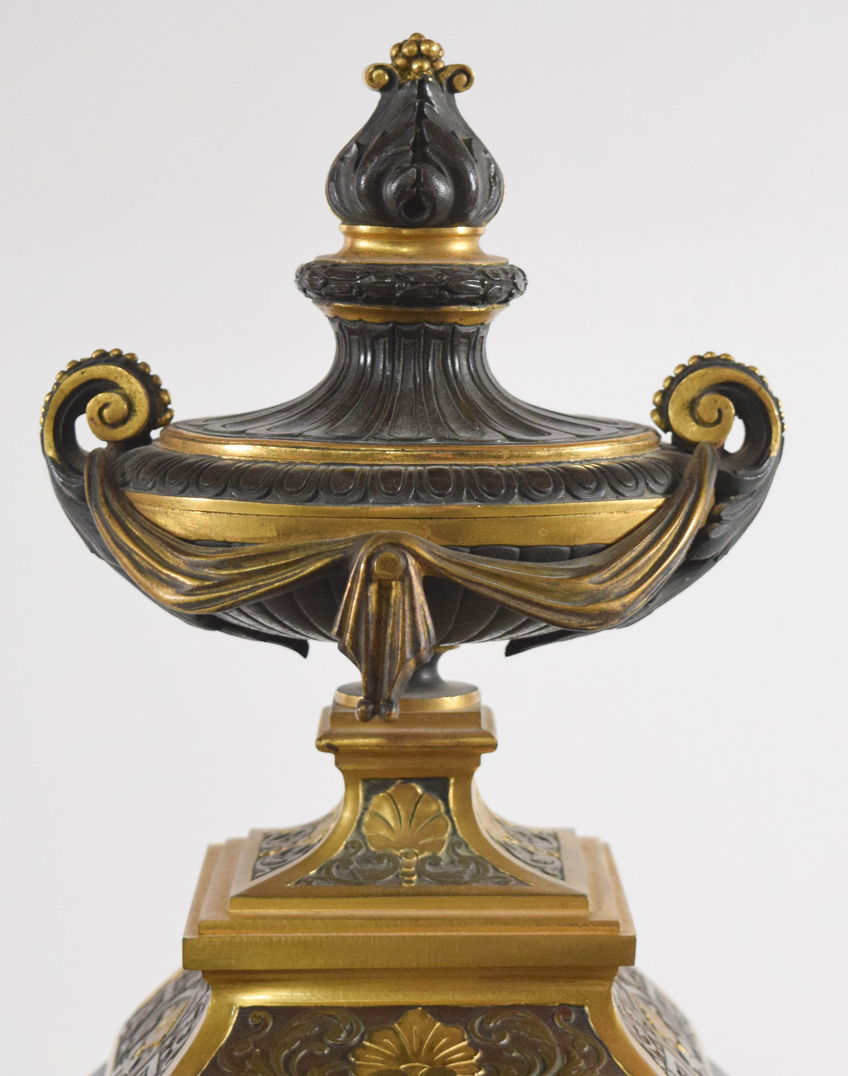 Samuel Marti Style French Neoclassical Black Marble and Gilt Metal Mantel Clock