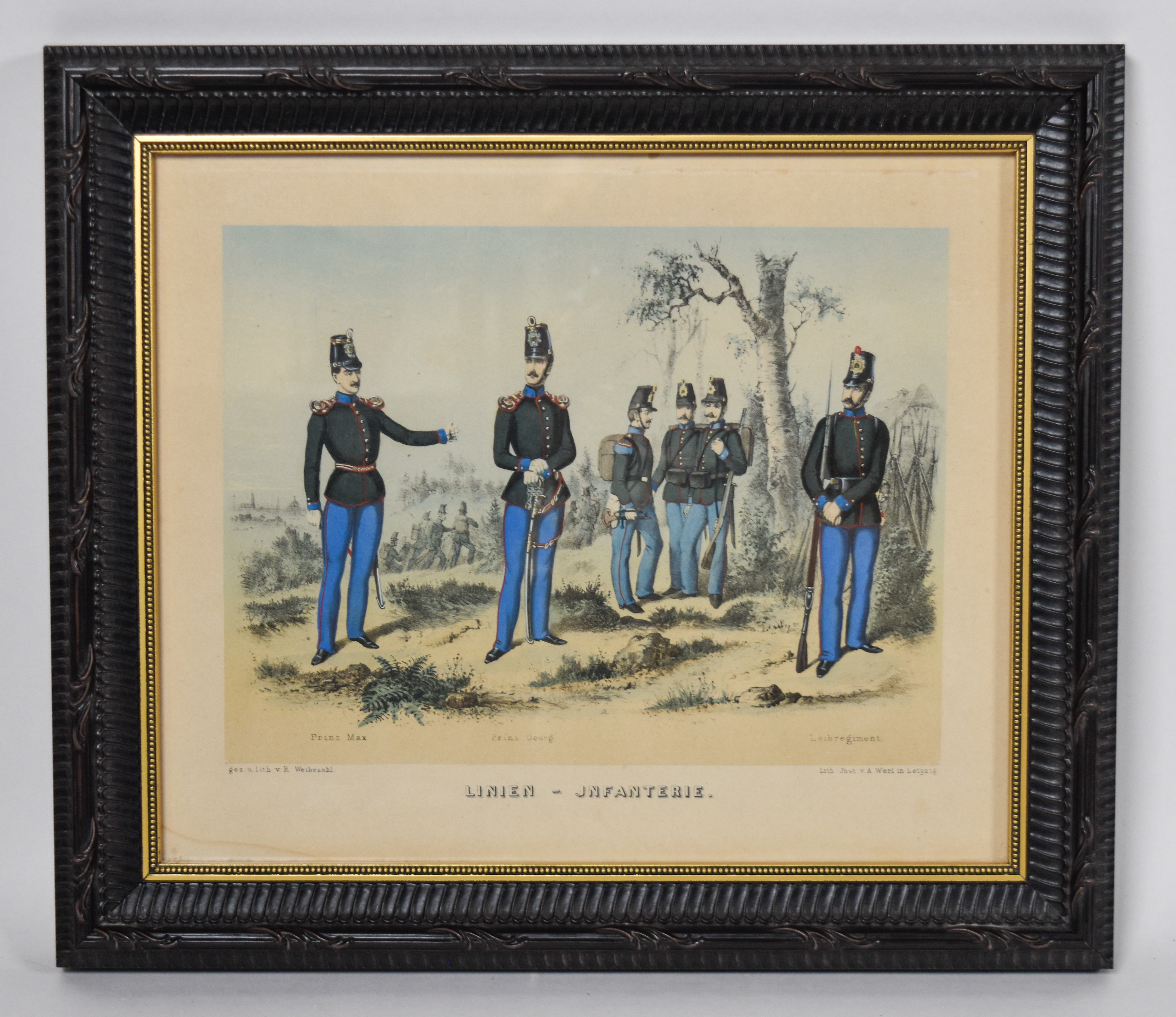 Group of 6 Hand-Colored German Military Uniform Lithographs