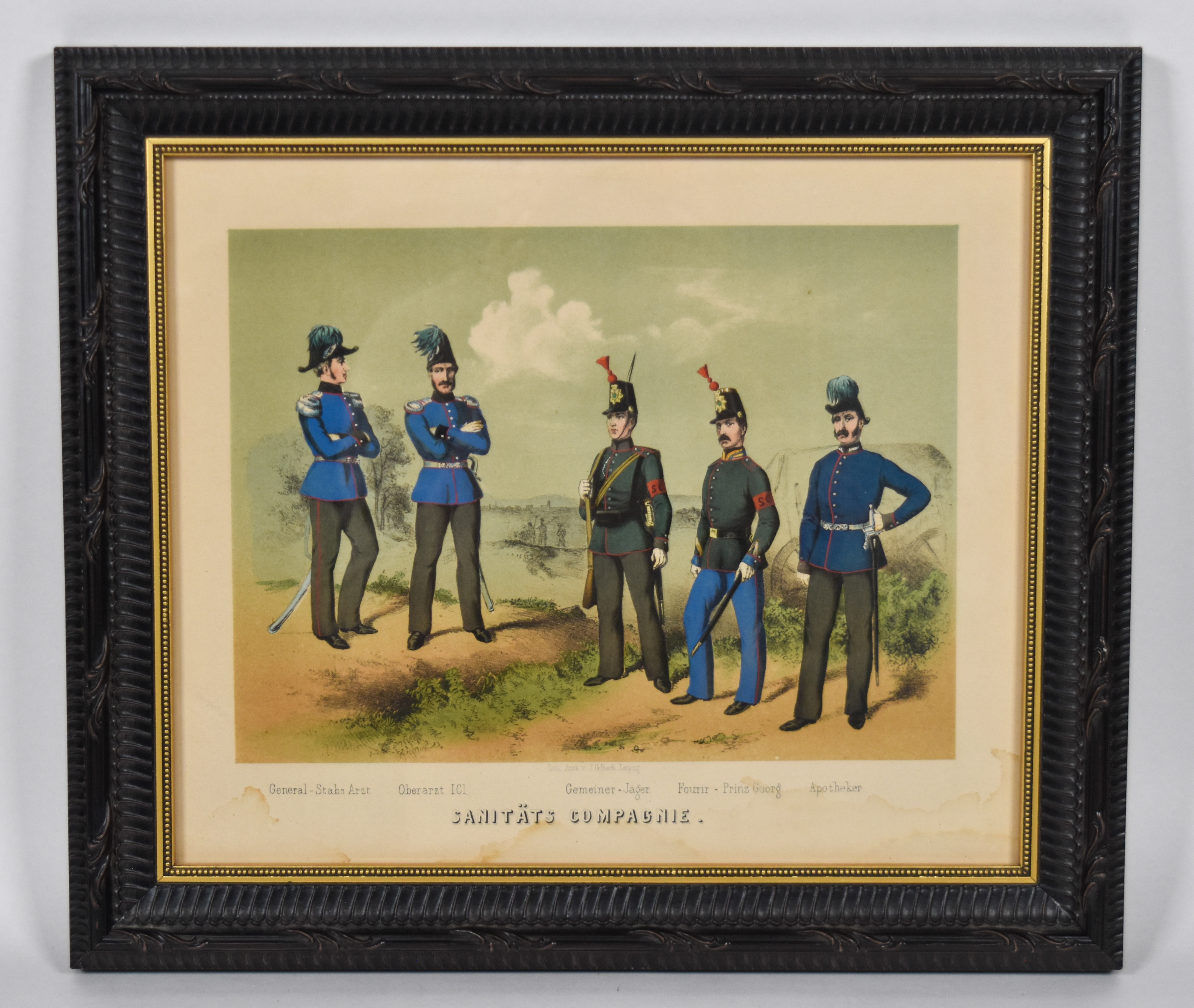 Group of 6 Hand-Colored German Military Uniform Lithographs