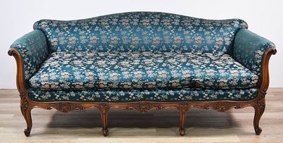 Louis XV Revival Style Carved Wood Three Seat Sofa. A three seat sofa in the Louis XV Revival 
