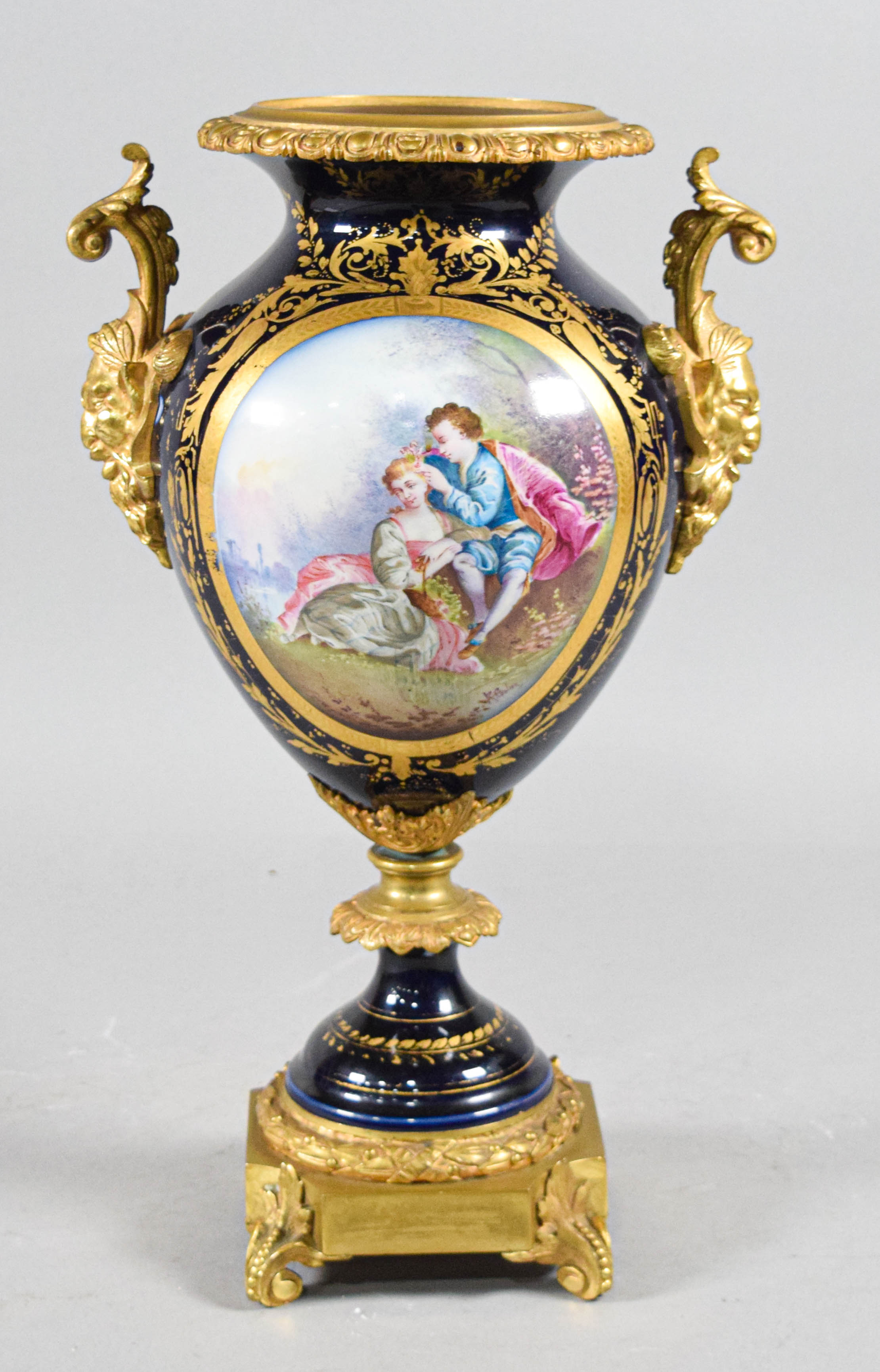 Late 19th Century French Cobalt Blue Porcelain and Ormolu Mounted Urn