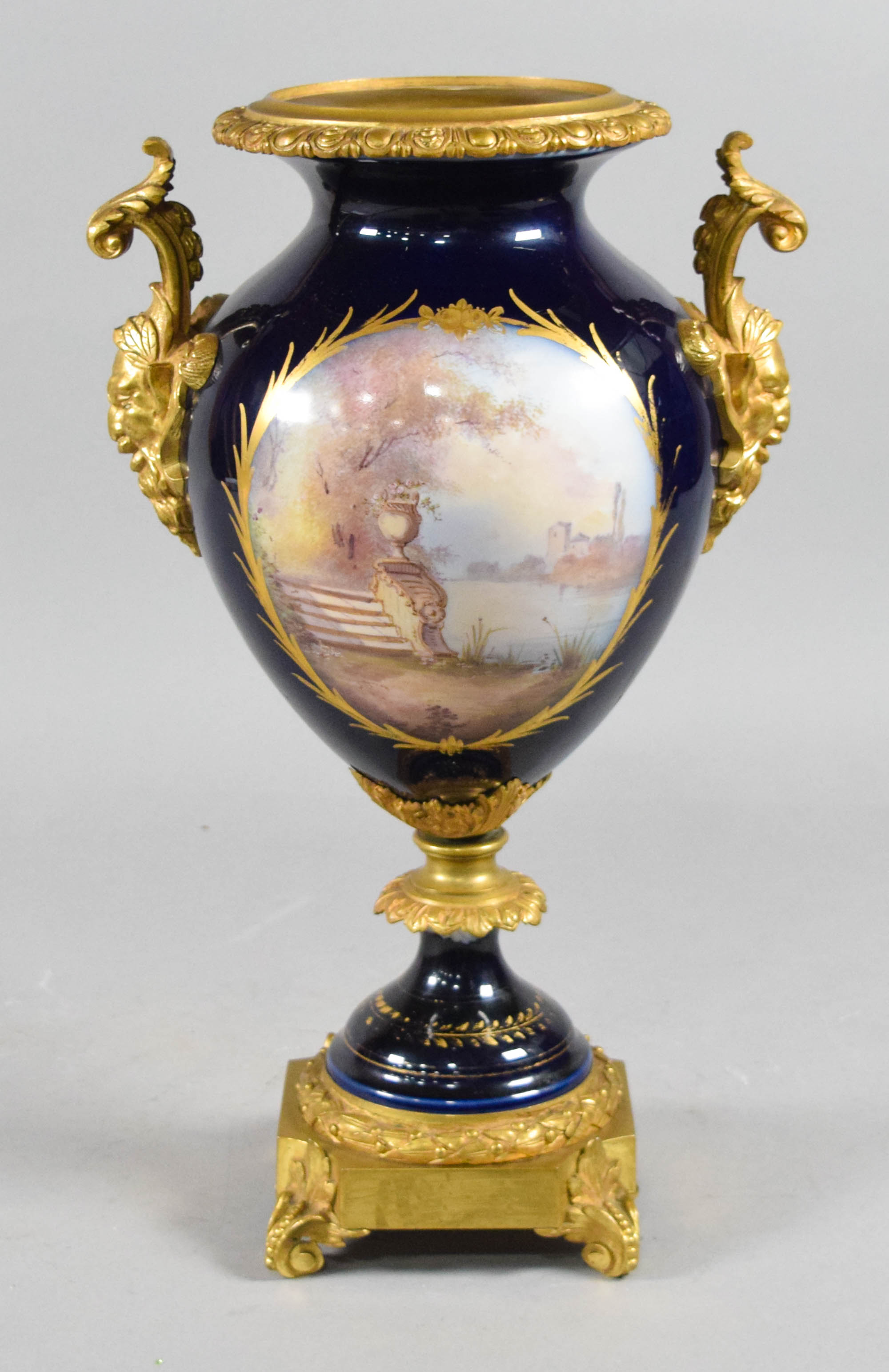 Late 19th Century French Cobalt Blue Porcelain and Ormolu Mounted Urn
