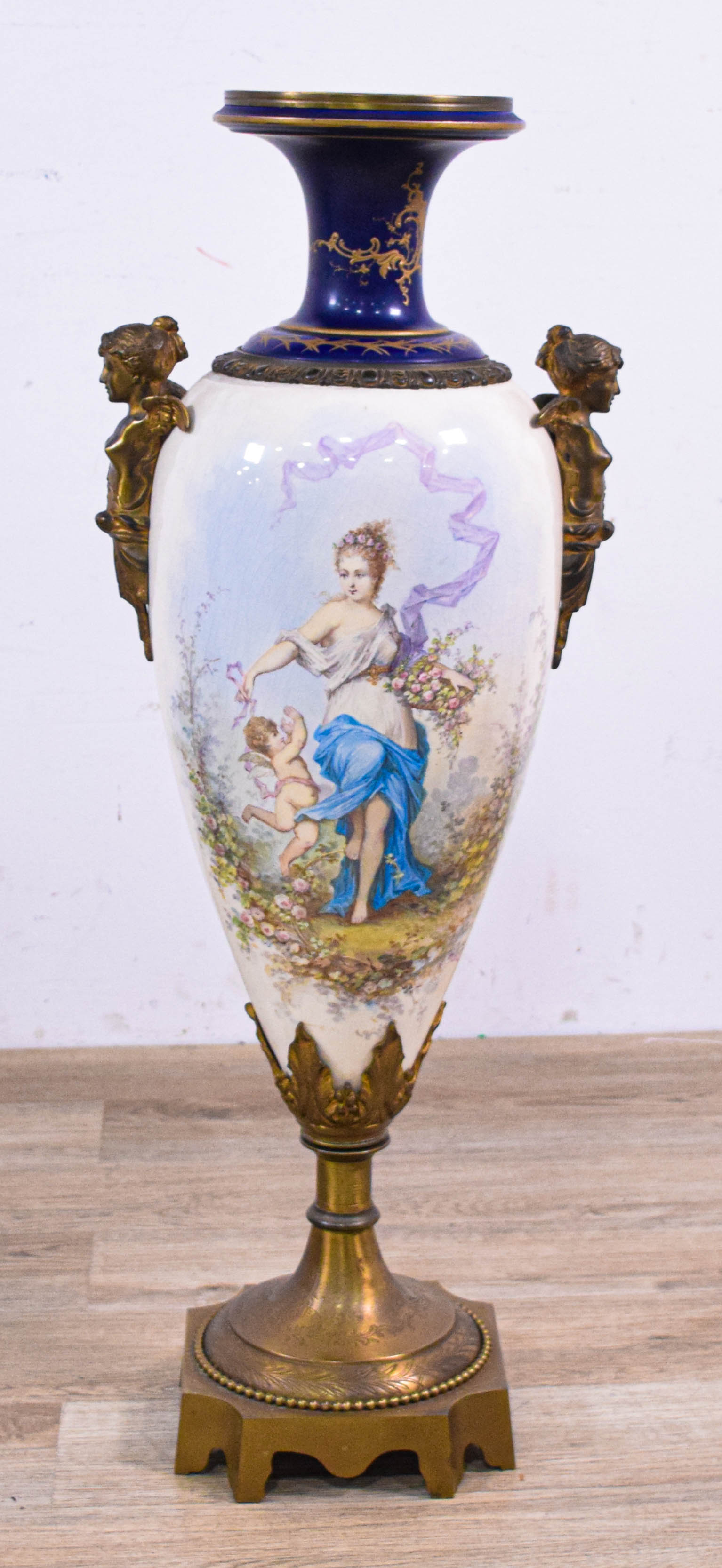 Sevres Style Painted Porcelain and Gilt Metal Urn