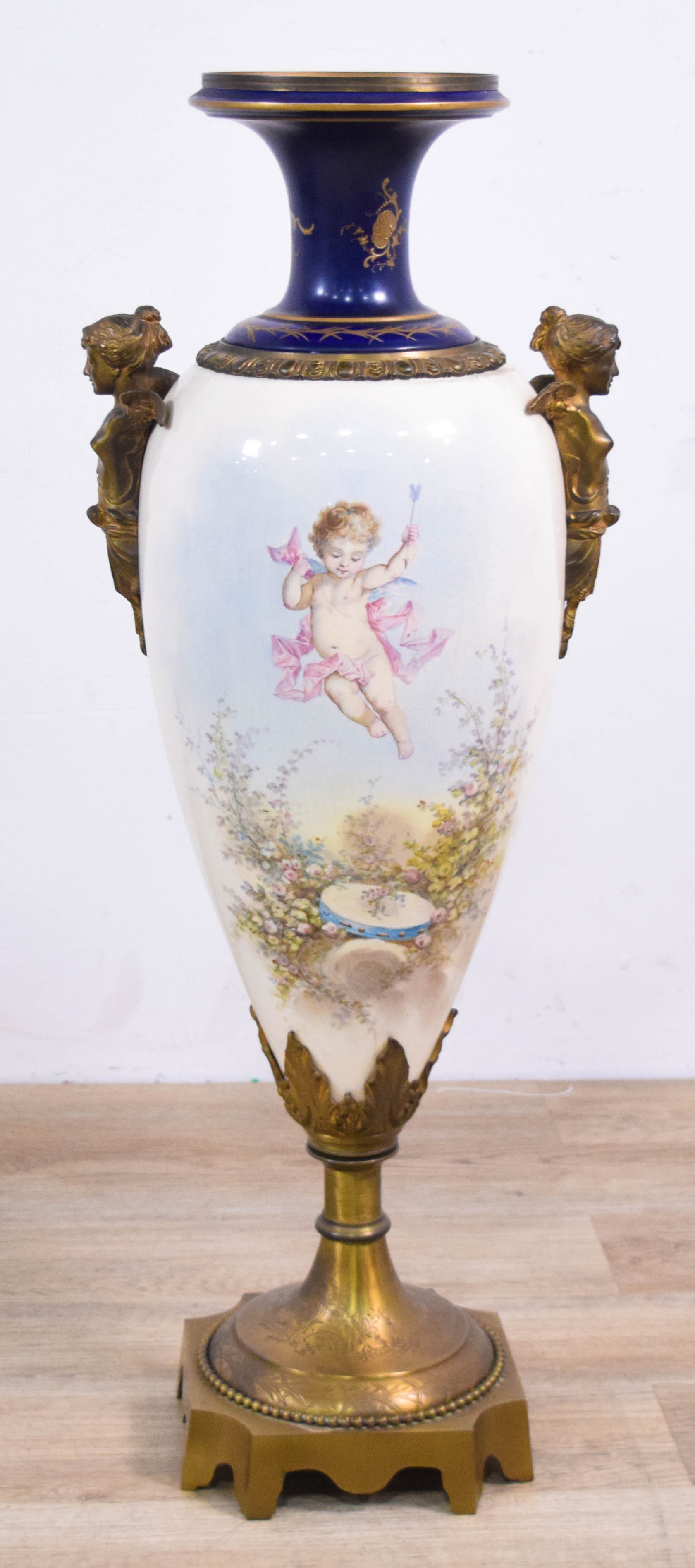 Sevres Style Painted Porcelain and Gilt Metal Urn