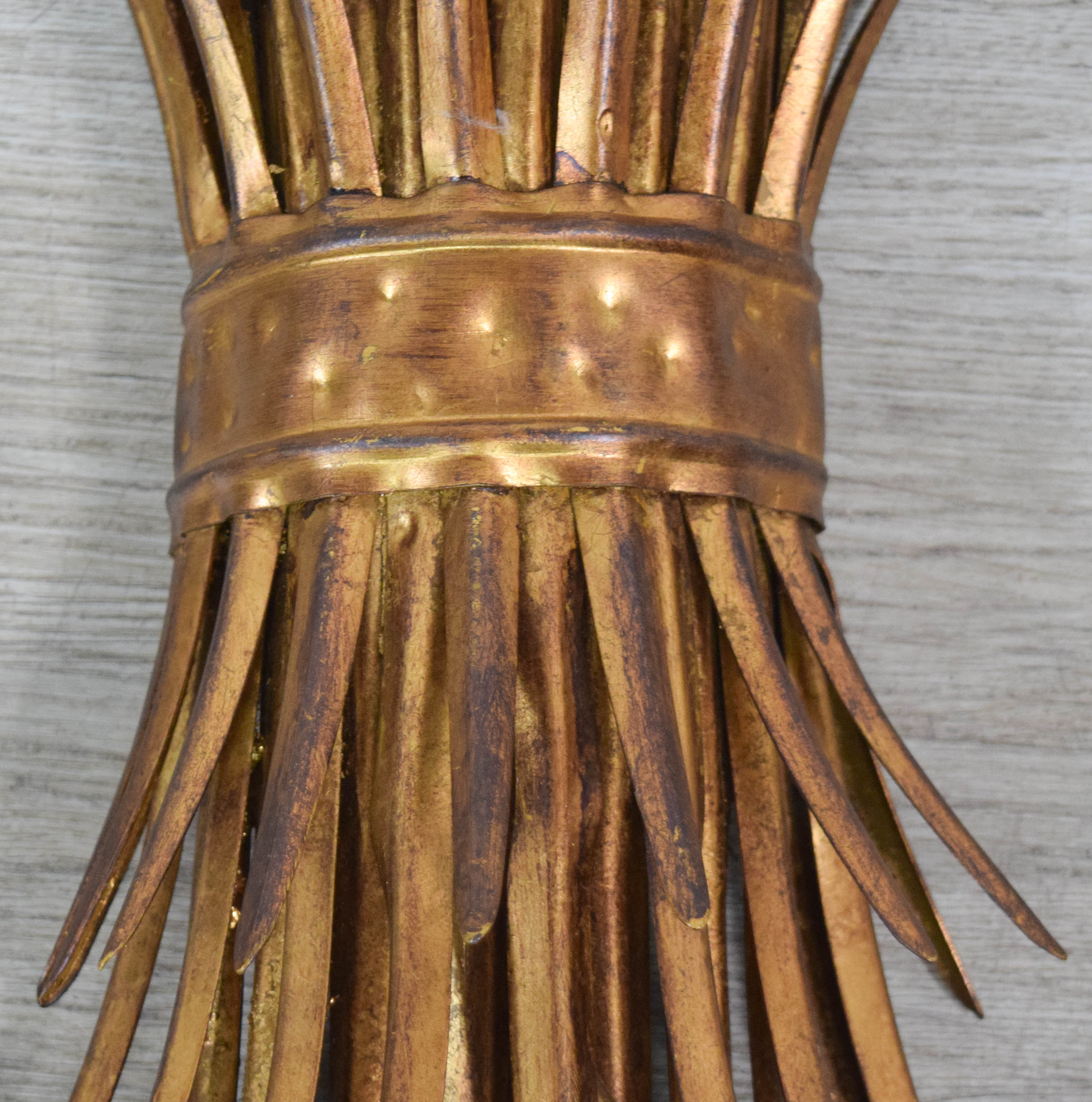 A Pair of Florentia Italian Gilt Metal Sheaf of Wheat Wall Sconces