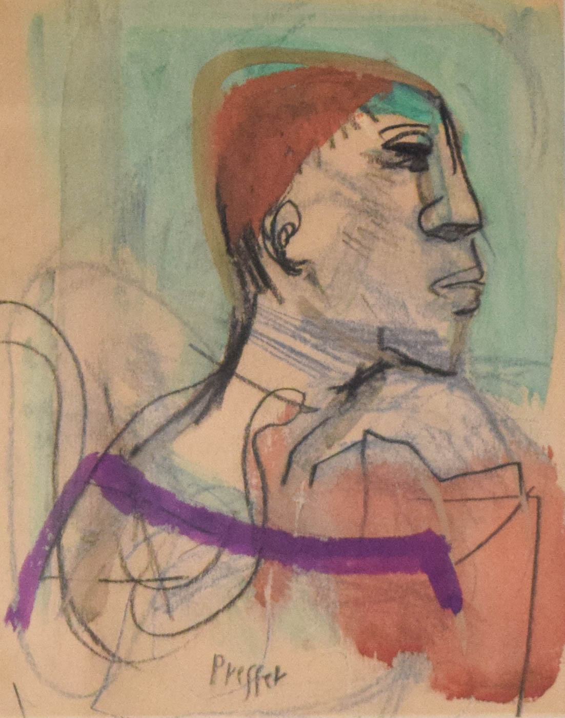 Josef Presser Mixed Media on Paper Clown