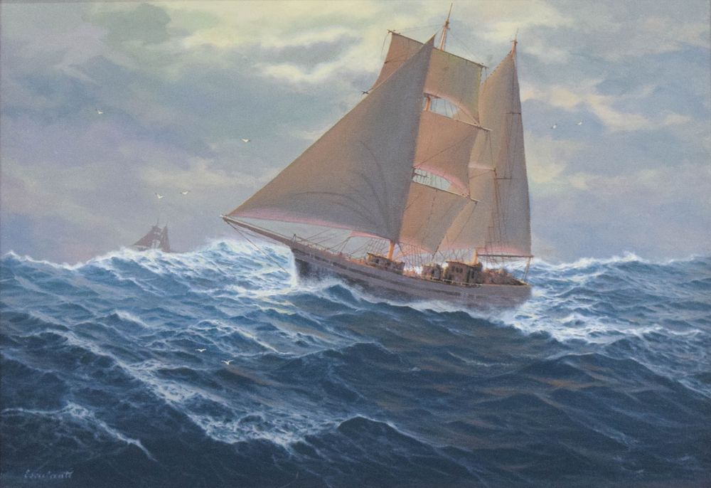 Lot 193: Gabriel Escalante Oil on Canvas Fishing School Vessel Henryk Rutkowski
