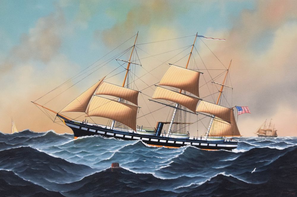 Lot 190: Jerome Howes Acrylic on Board Ship Portrait of the Adams