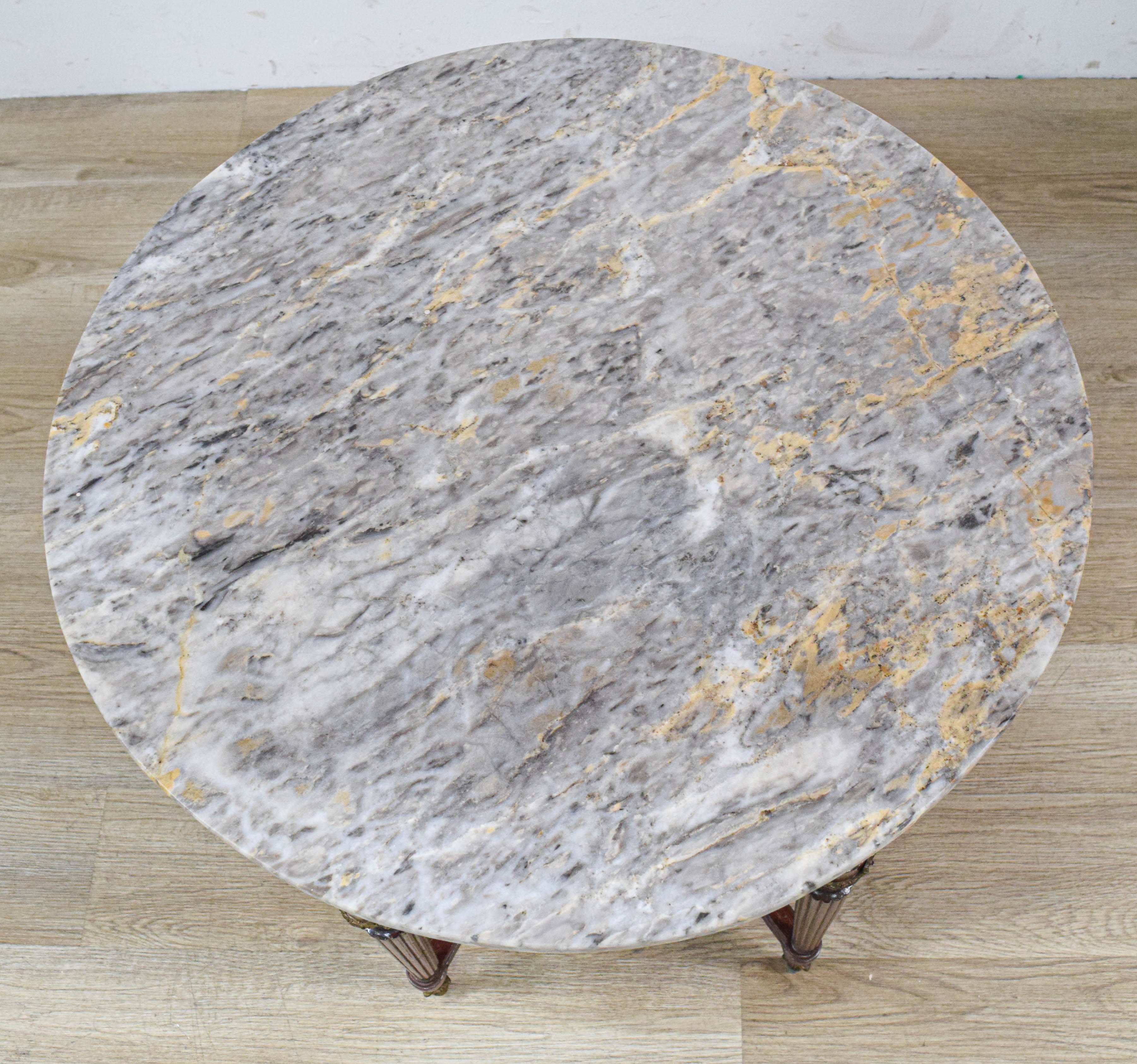 French Louis XVI Style Marble Top Coffee Table with Porcelain Medallions