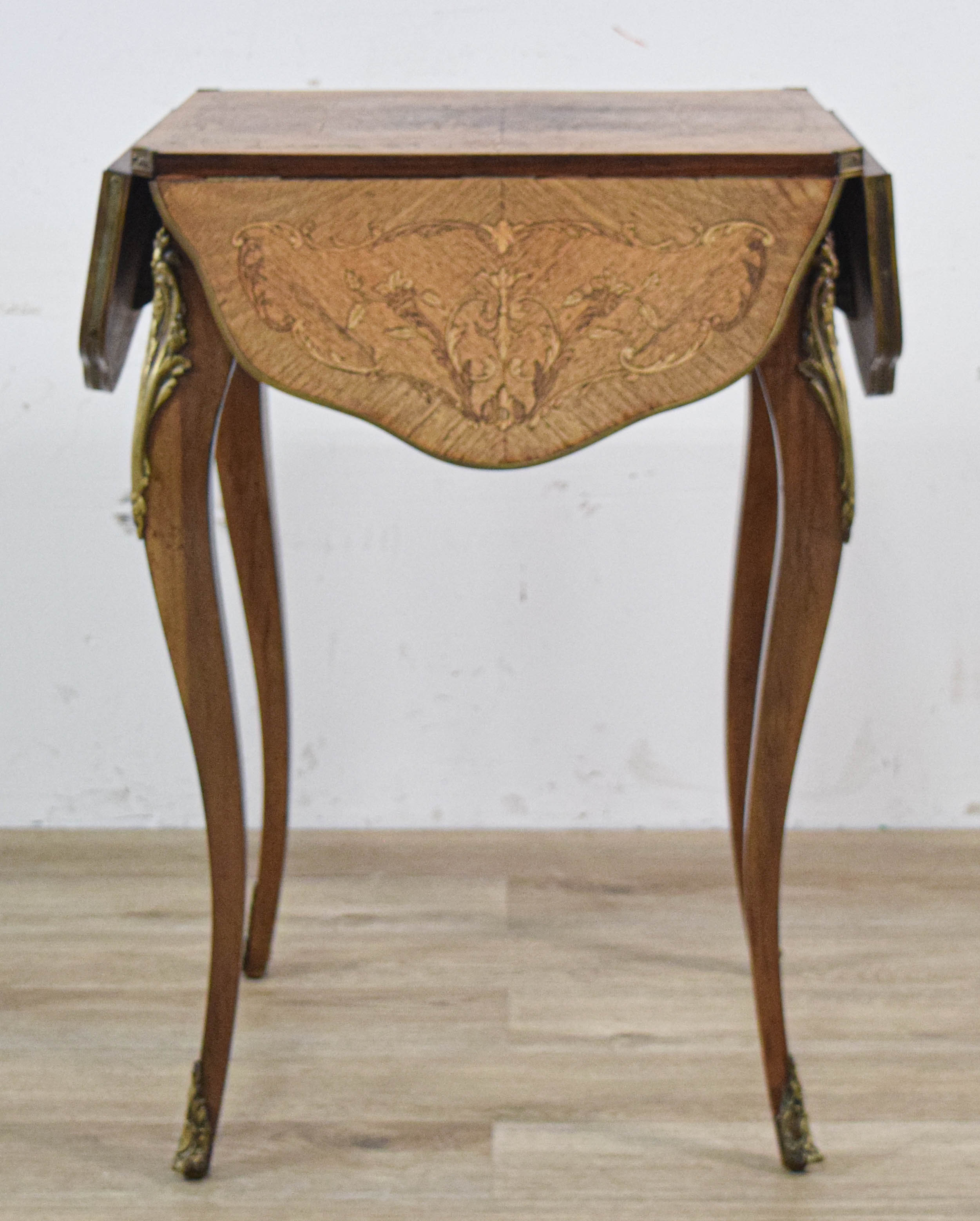 Louis XV Style Marquetry Inlaid Drop-Leaf Occasional Table