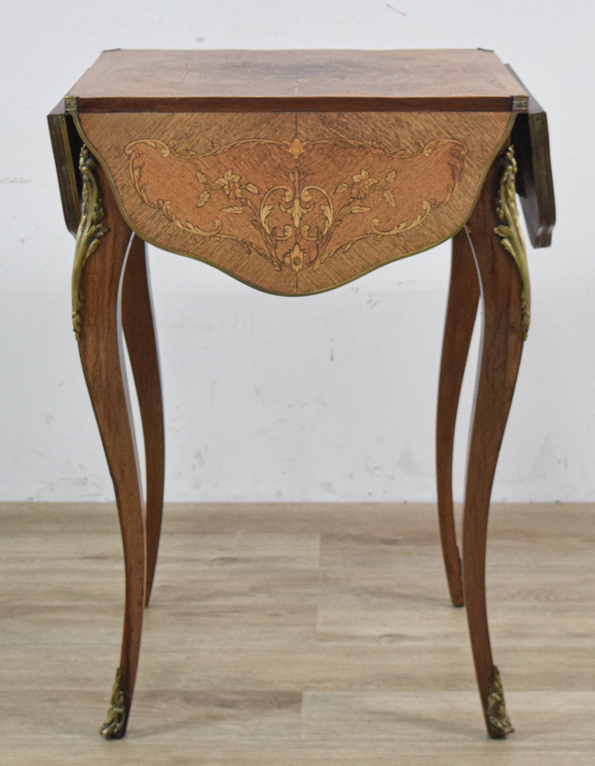 Louis XV Style Marquetry Inlaid Drop-Leaf Occasional Table
