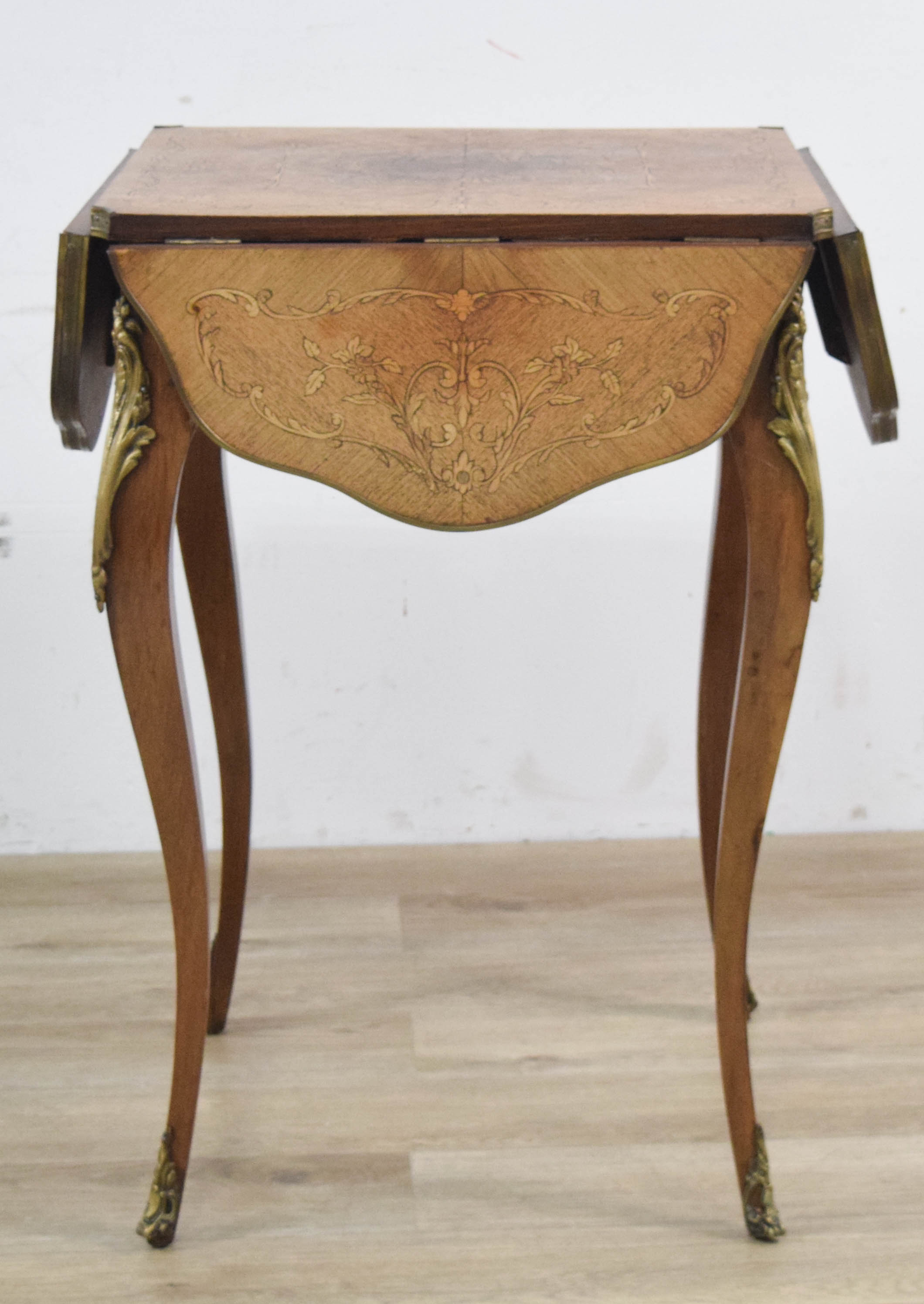 Louis XV Style Marquetry Inlaid Drop-Leaf Occasional Table