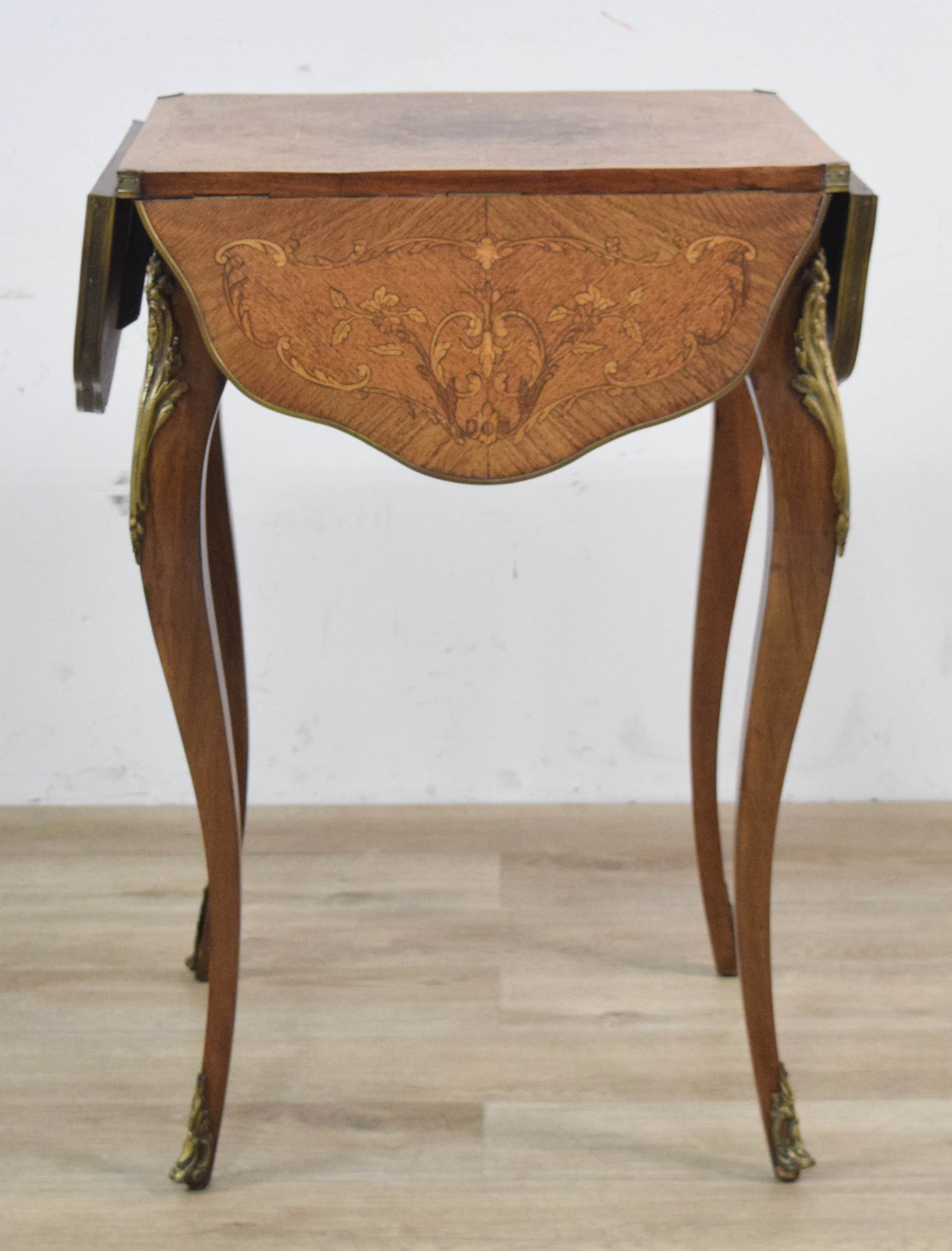 Louis XV Style Marquetry Inlaid Drop-Leaf Occasional Table