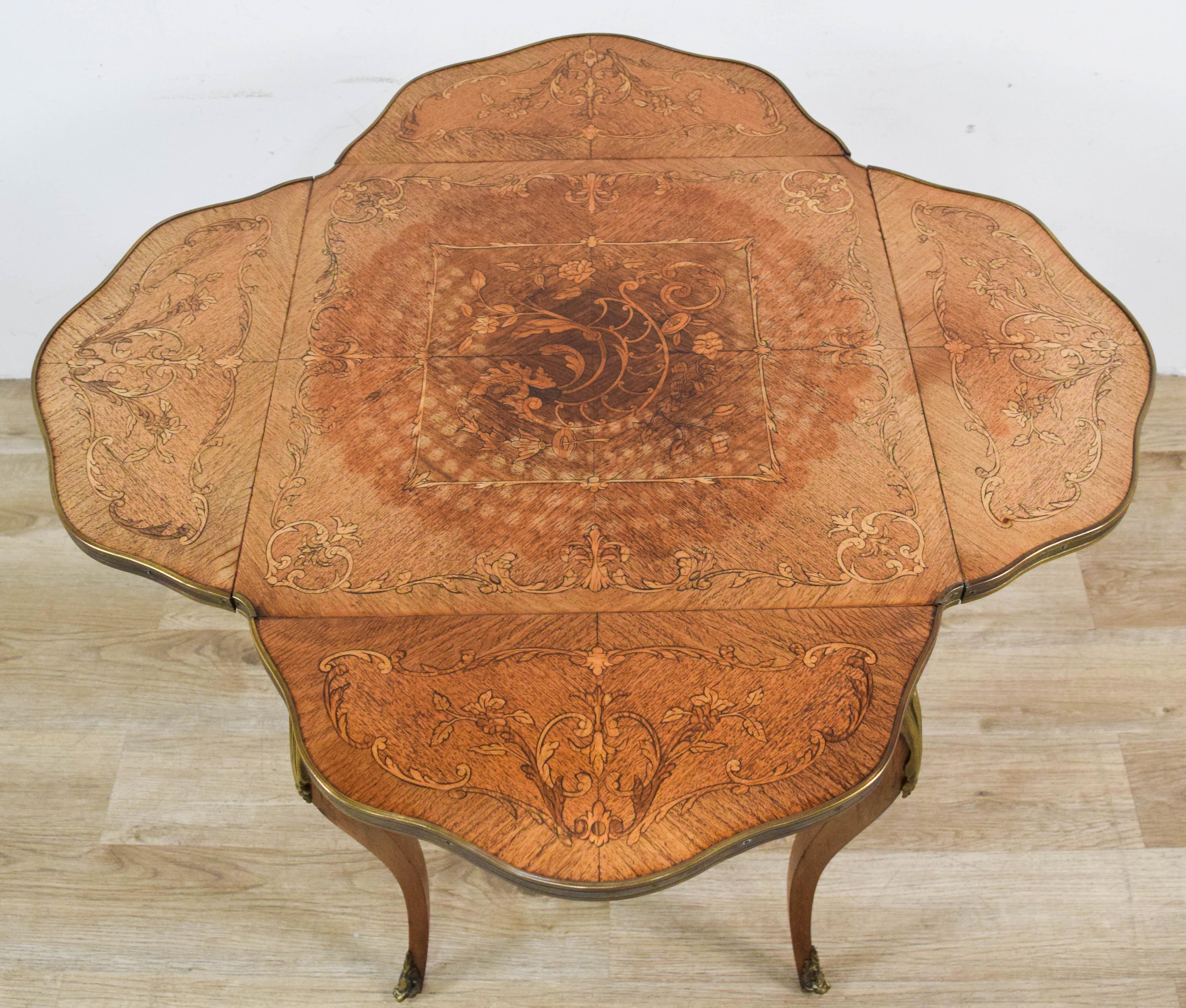 Louis XV Style Marquetry Inlaid Drop-Leaf Occasional Table