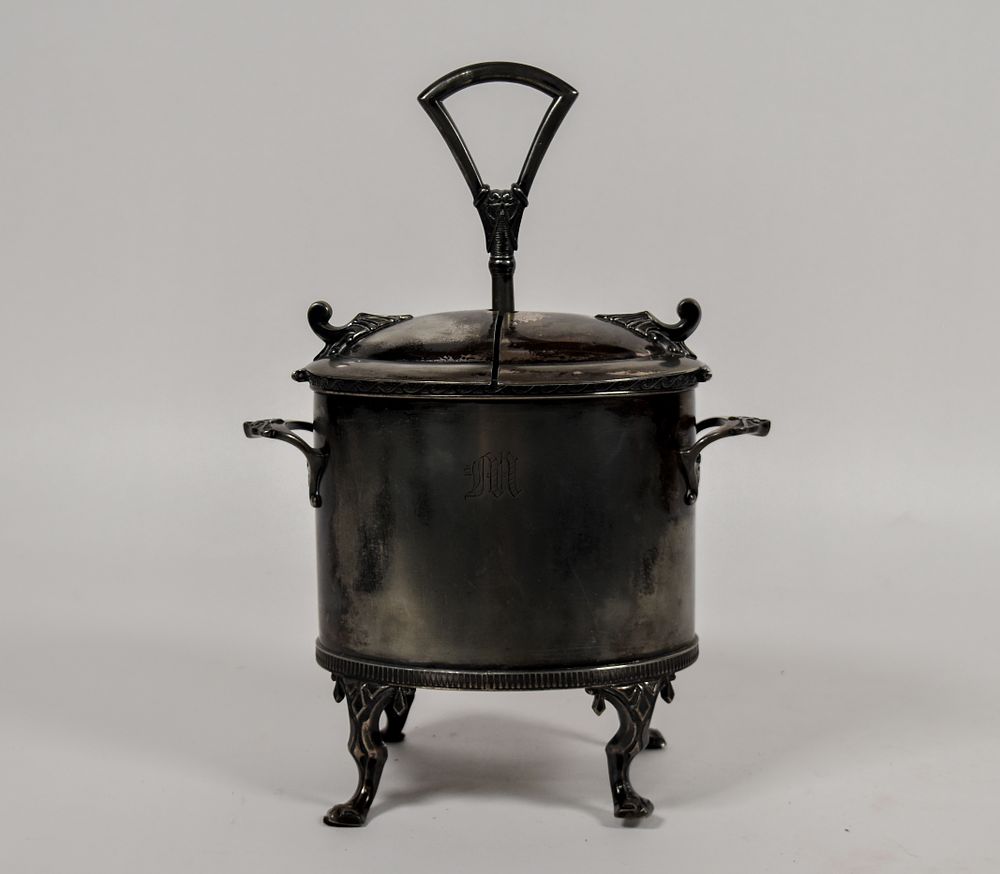 Lot 220: Meriden Britannia Company Silver-Plated Victorian Egg Caddy and Warmer Set