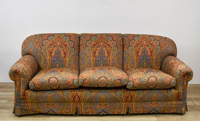 Three-Cushion Tapestry Upholstered Sofa with Paisley Pattern. This three-cushion sofa is 