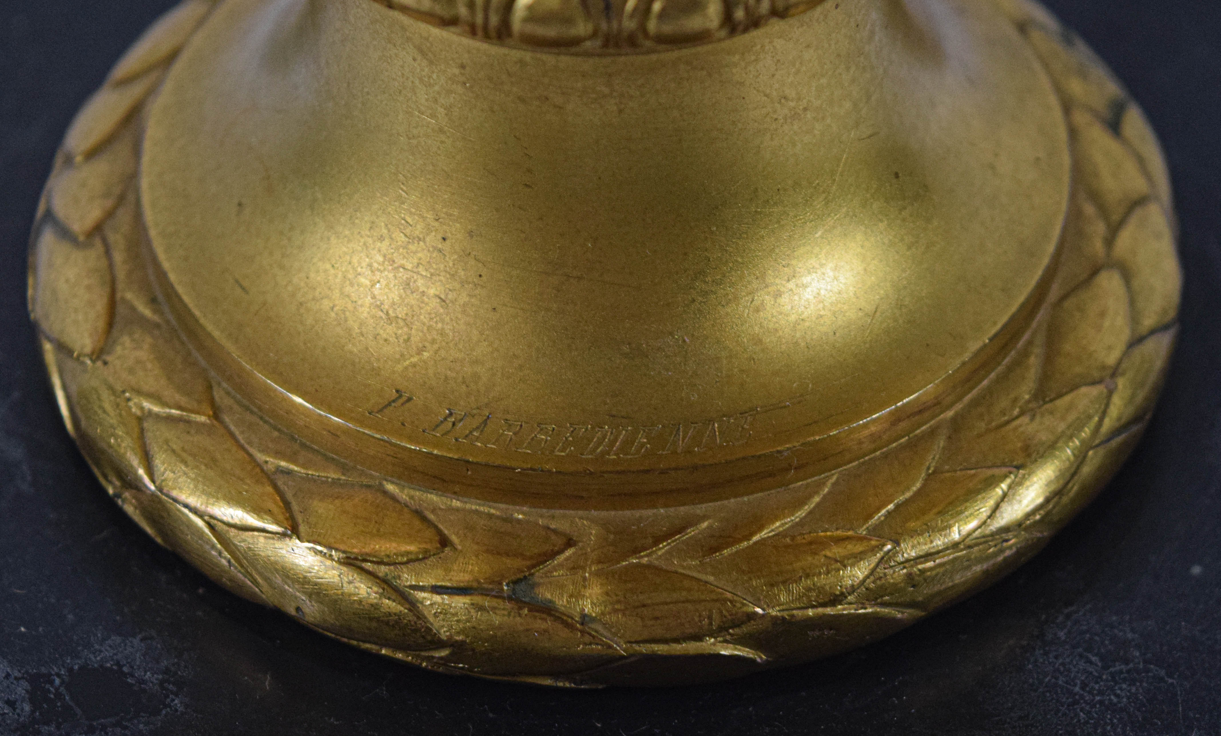 F. Barbedienne Large Seven Light Gilt Bronze and Frosted Glass Table Lamp