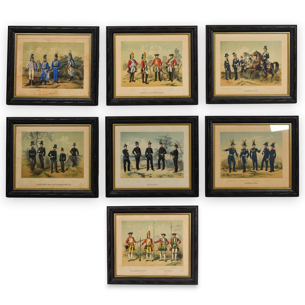 Lot 178: Group of 7 German Military Uniform Hand-Colored Lithographs