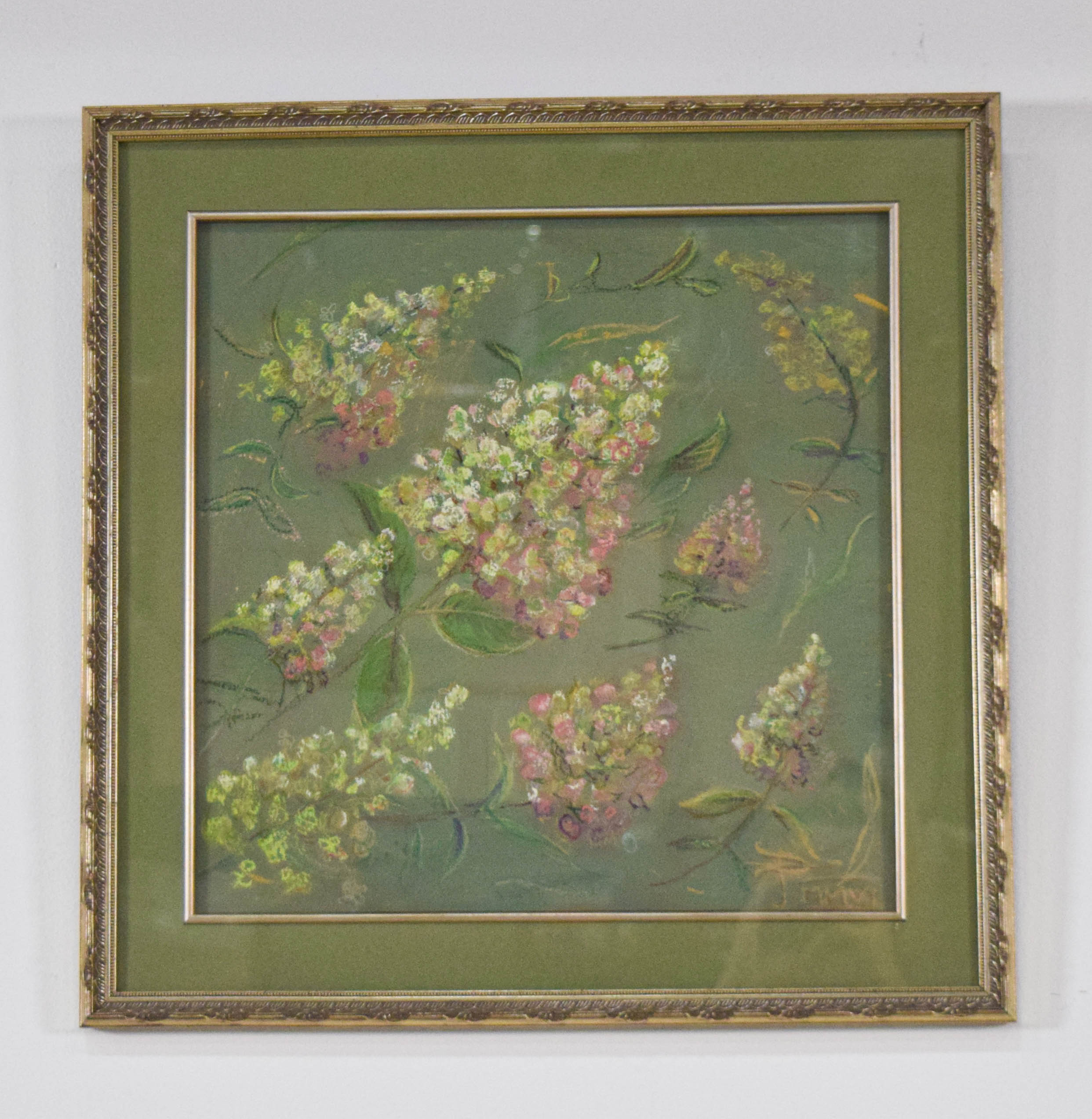 Signed Pastel on Board Hydrangea Study