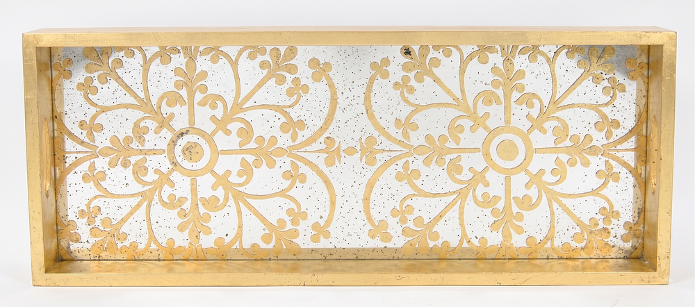 Lot 167: Notre Monde Gilded Fleur-de-Lis Mirrored Serving Tray