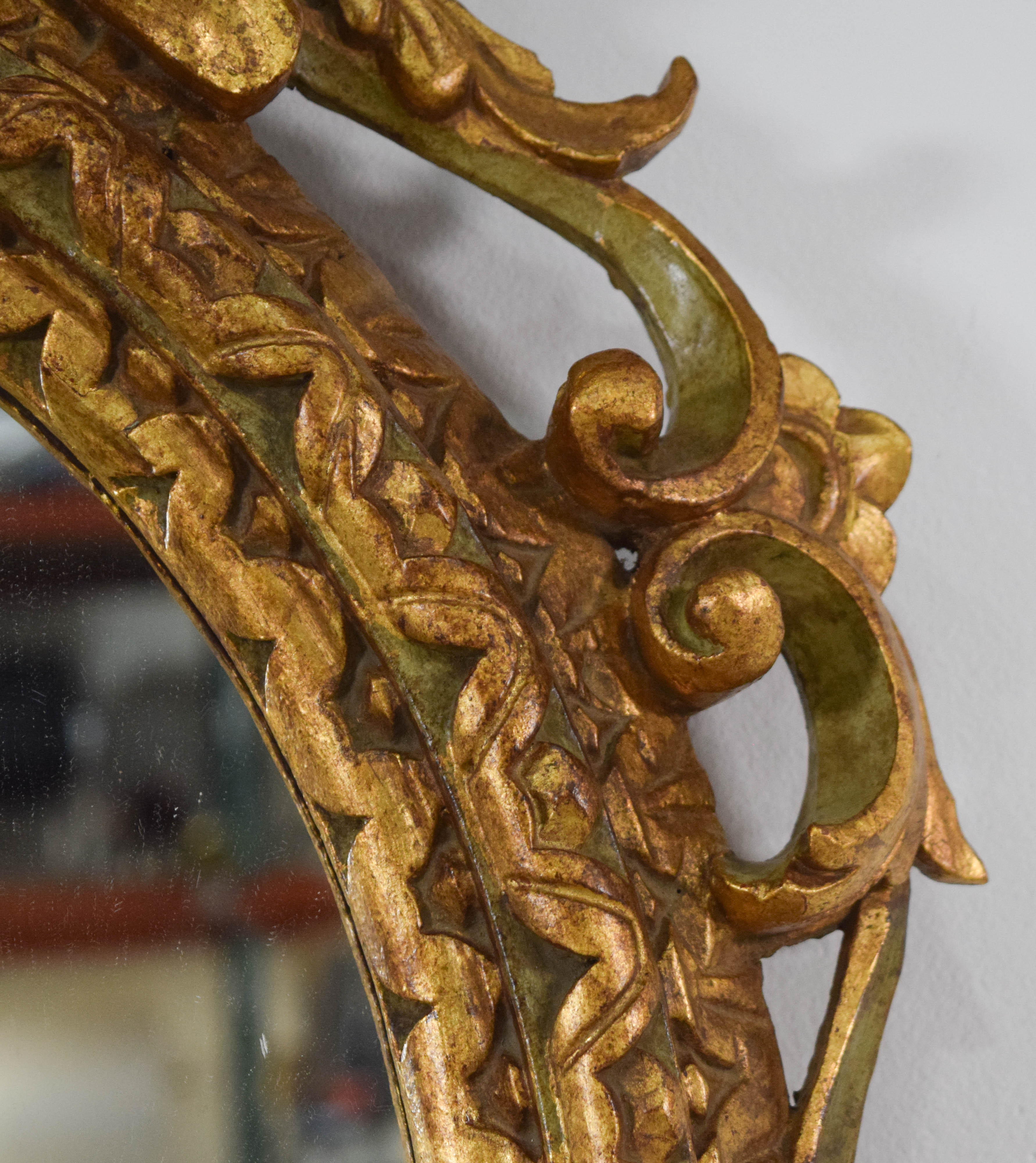 Rococo Revival Carved Giltwood Oval Wall Mirror with Cherubs and Birds